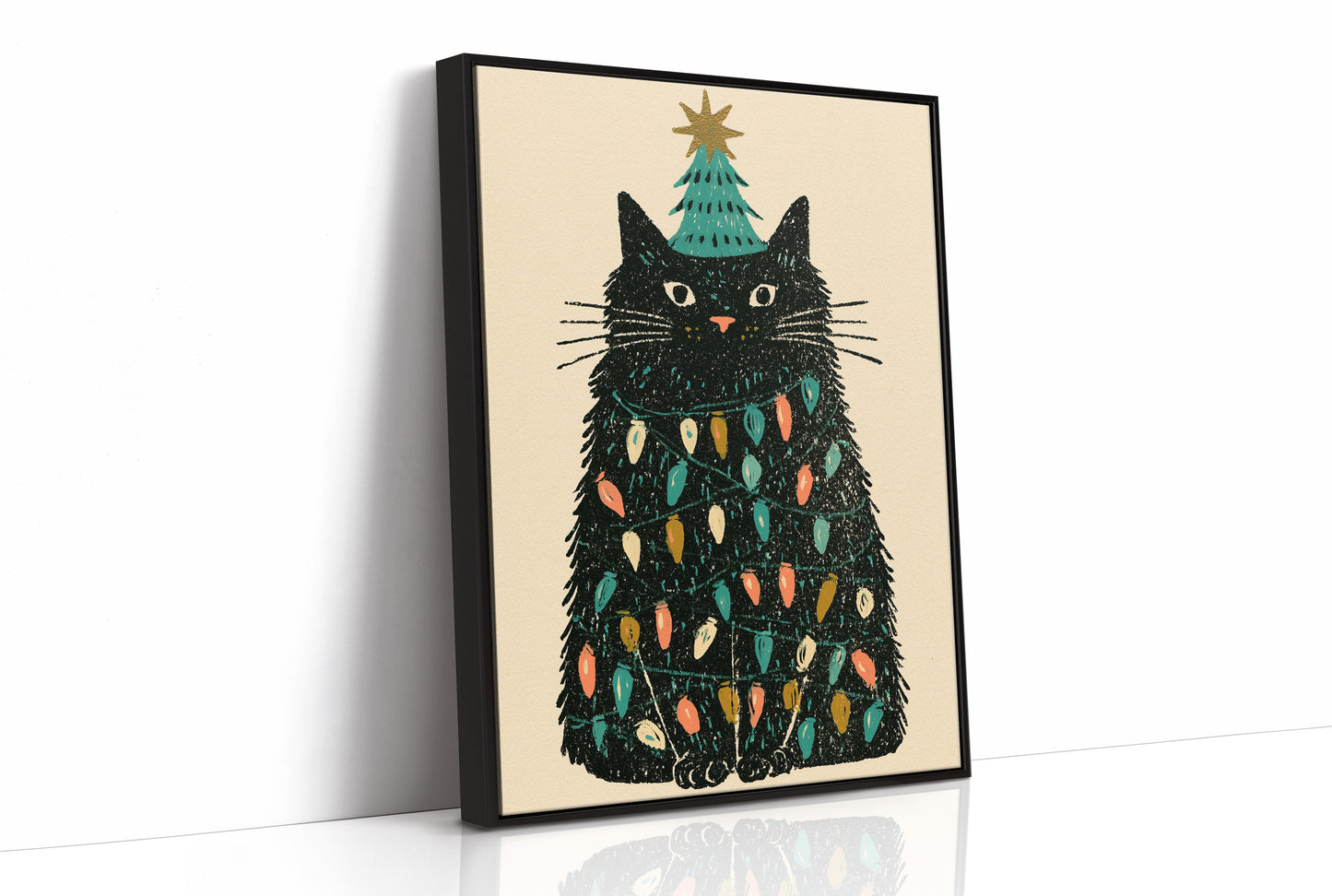 Cat Wrapped in Christmas Lights