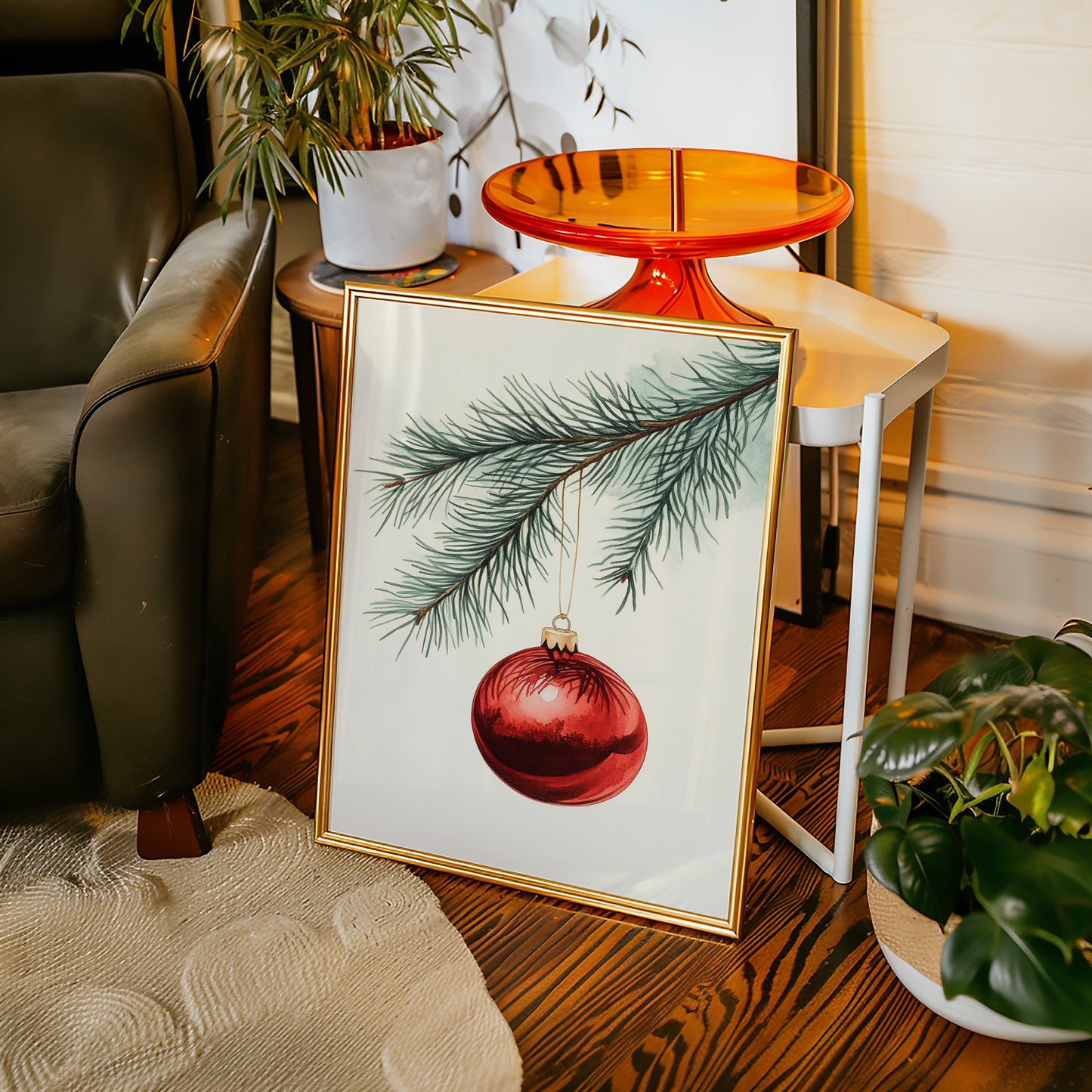 Festive Red Ornament Watercolor Print - Holiday Wall Art - Gallery Canvas image 10