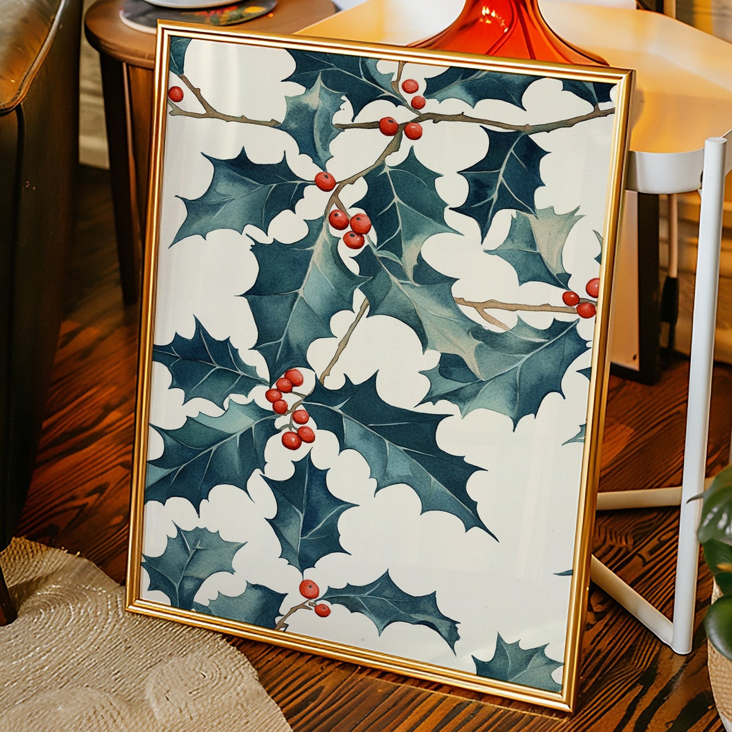 Festive Holly Berry Print - Botanical Holiday Decor - Gallery Canvas image 1