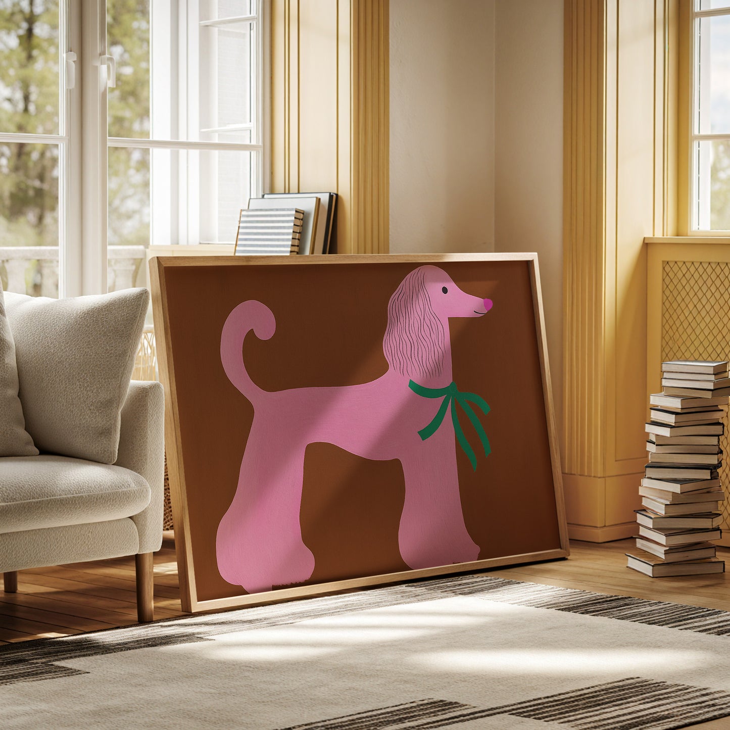 Pink Poodle with a Green Bow