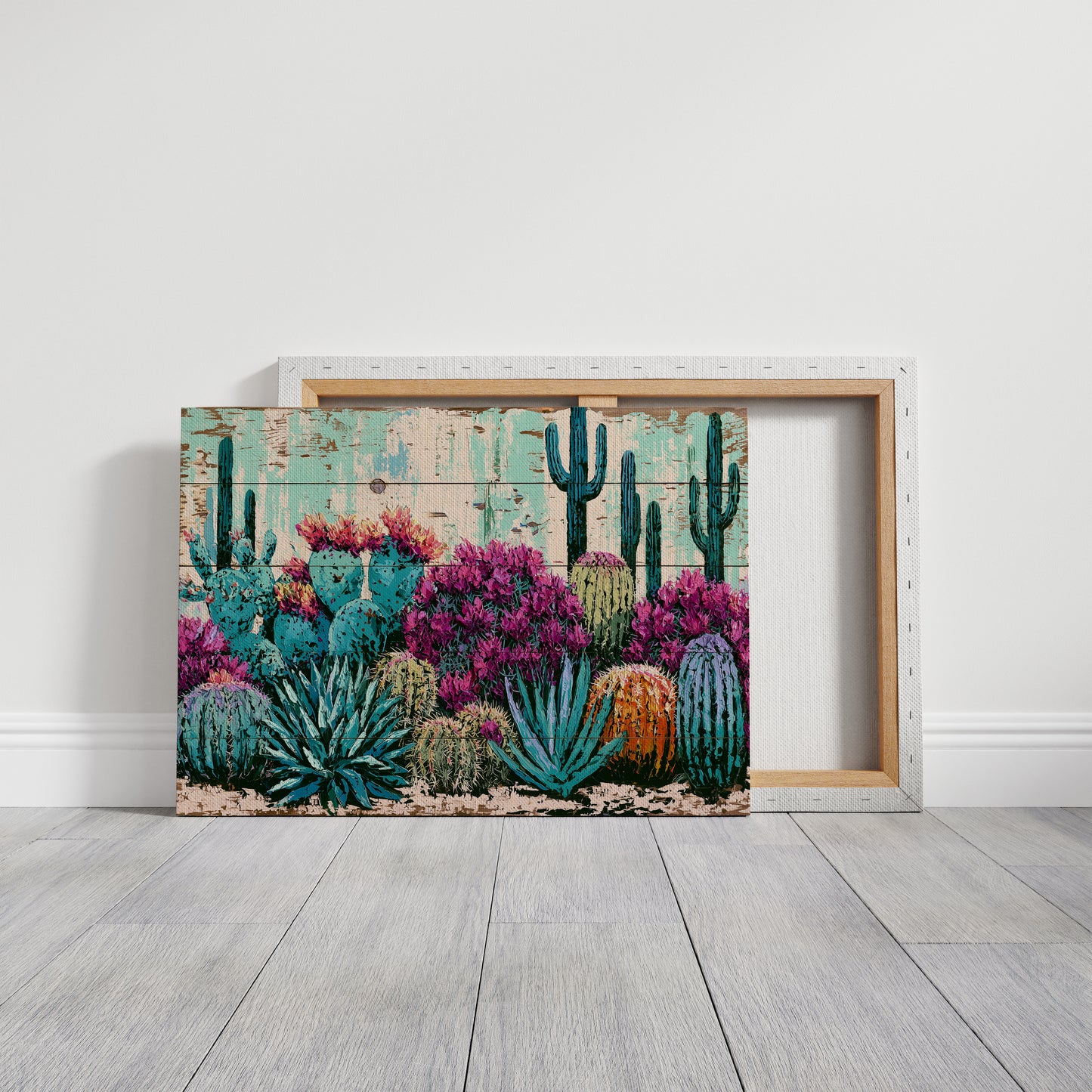 Turquoise Cactus and Fuchsia Blooms