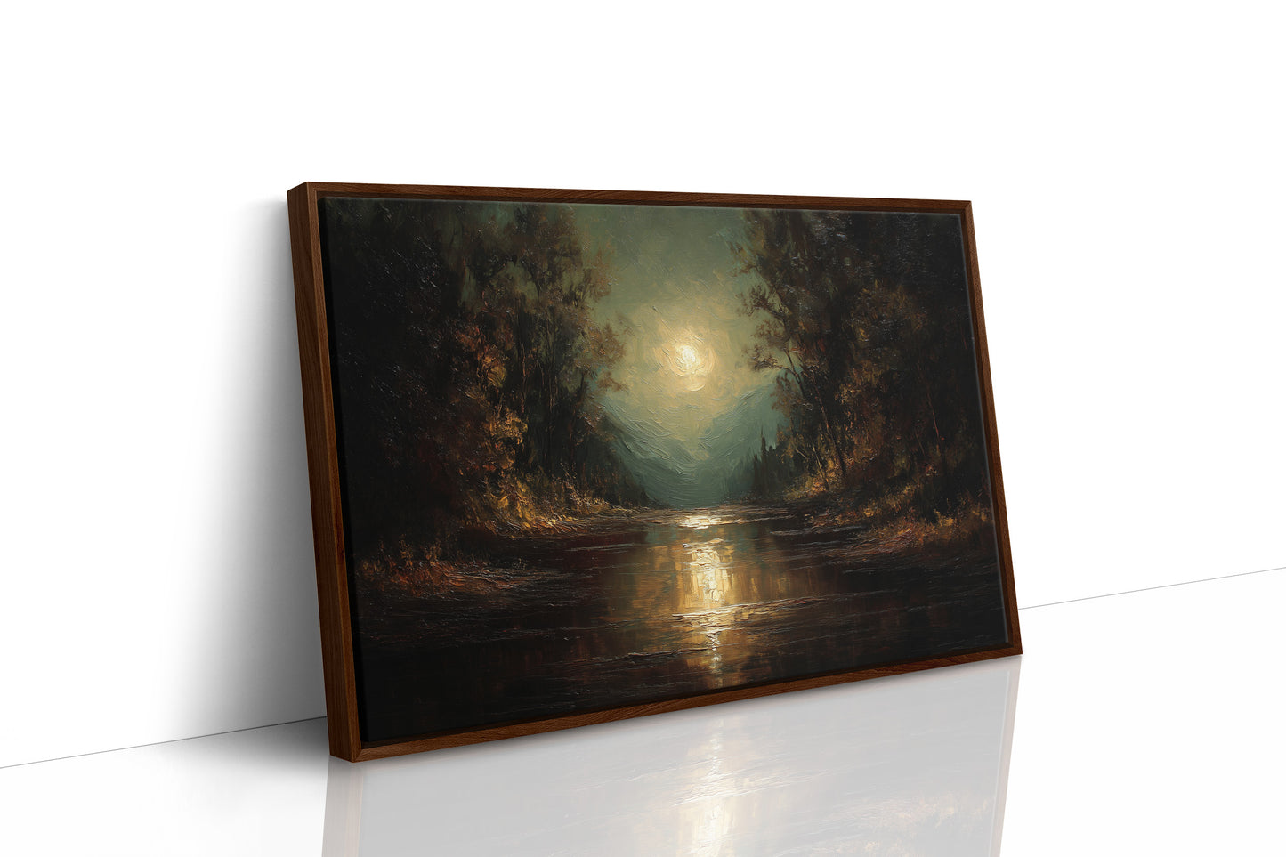 Moonlit River Between Ancient Trees