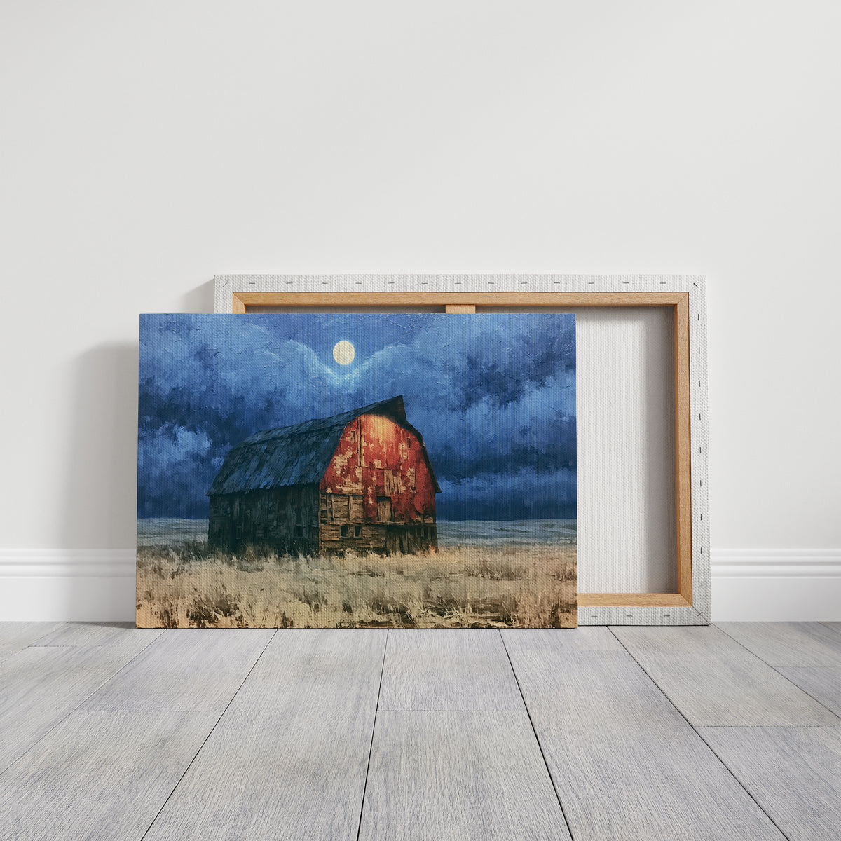 Old Red Barn Under Moonlight