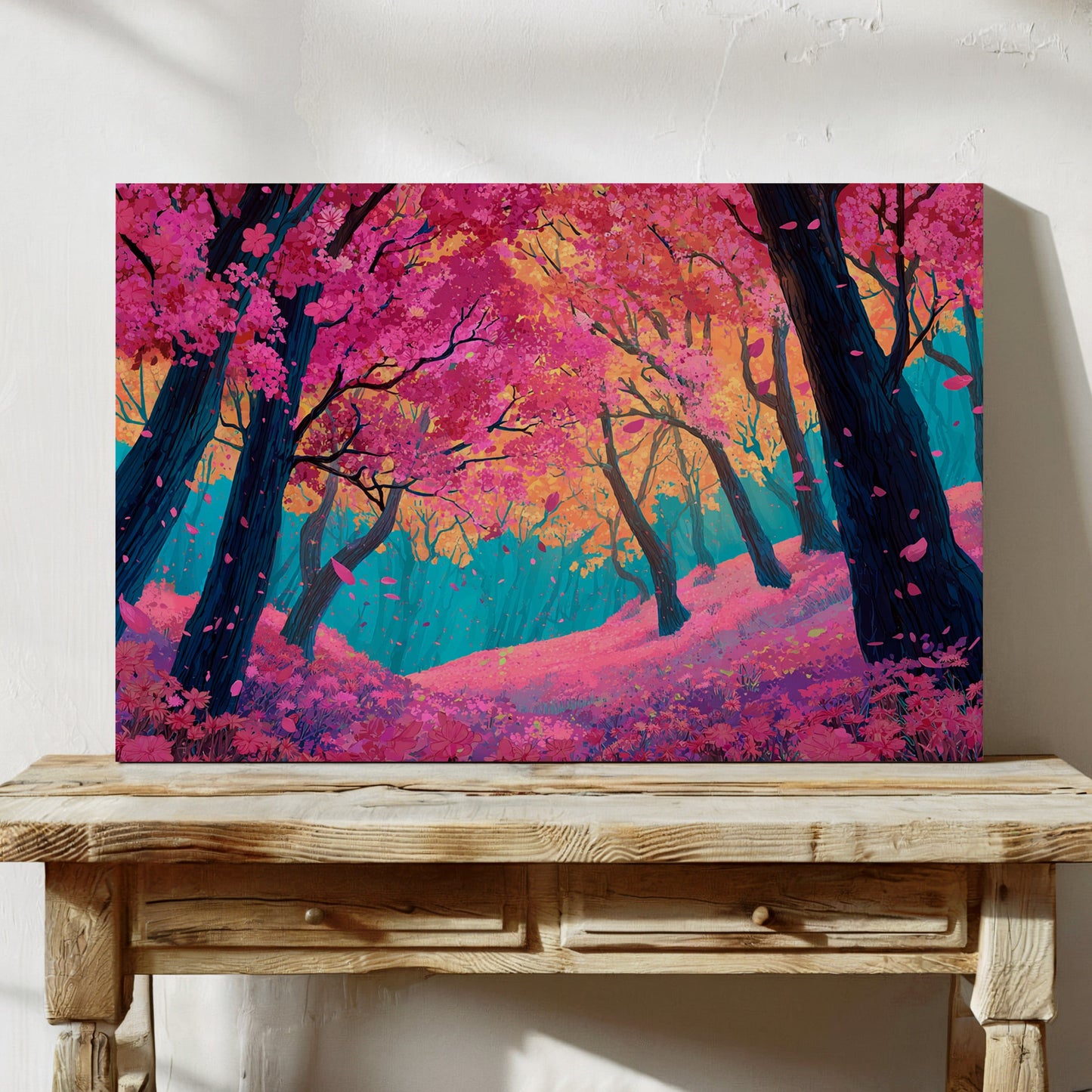 Cherry Blossoms Dance In Turquoise Light