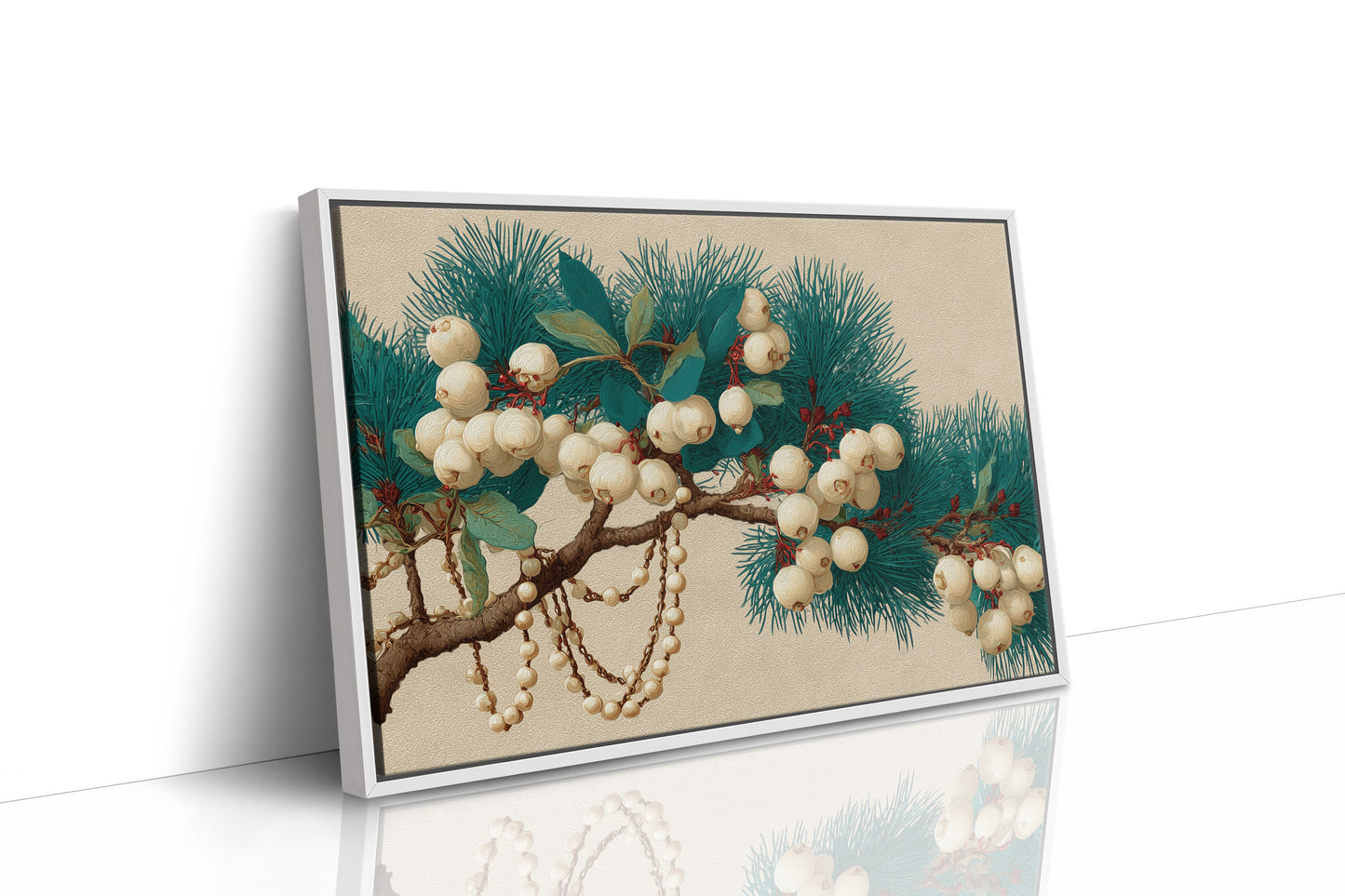 Snowberries and Pearls on Pine