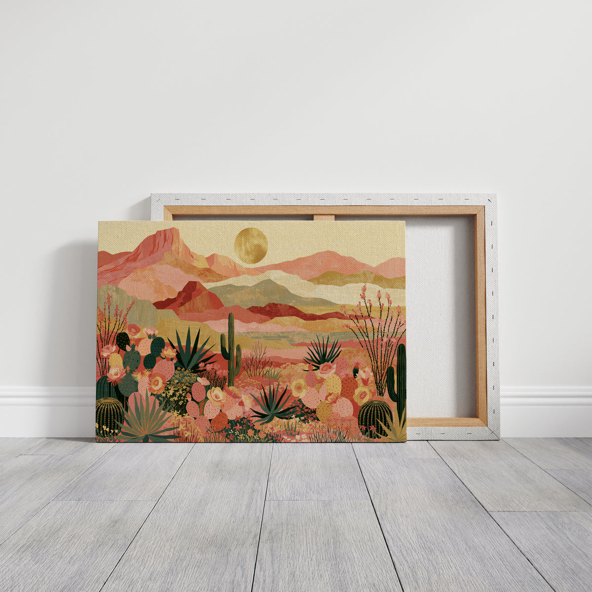 Blooming Desert Under Golden Moon