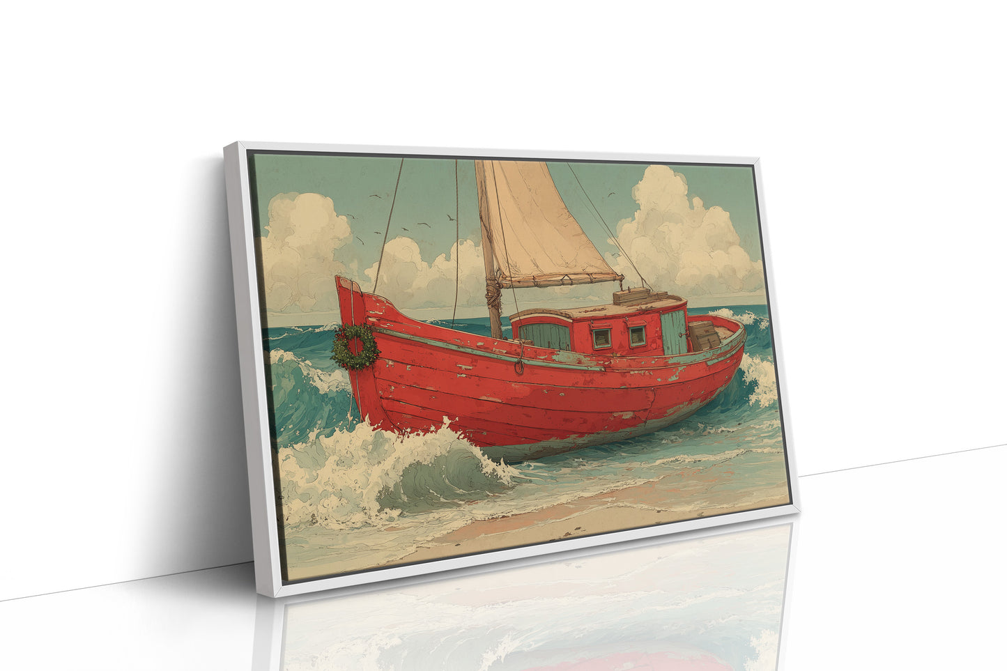 Weathered Red Boat with Wreath