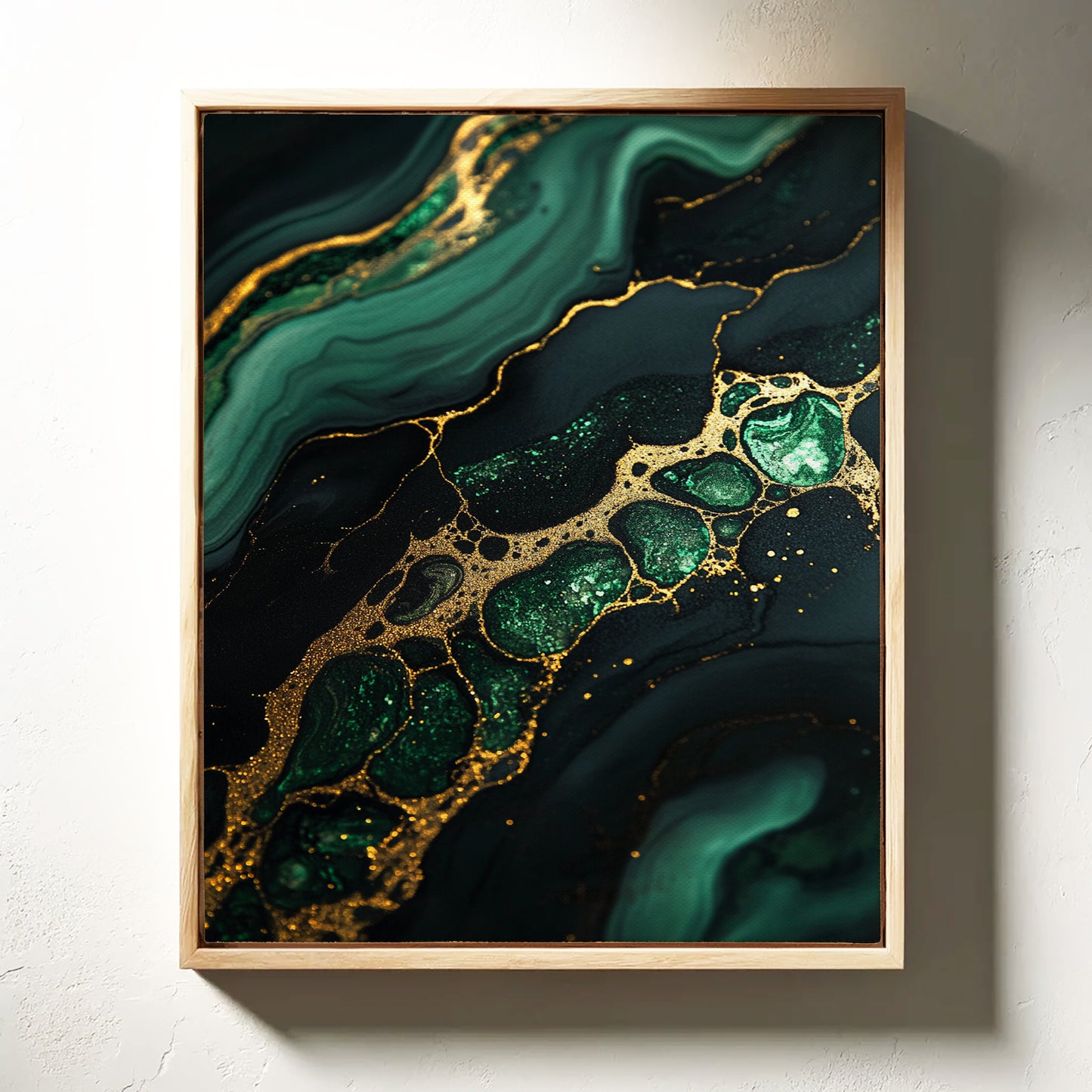 Gilded Cells in Deep Emerald Flow