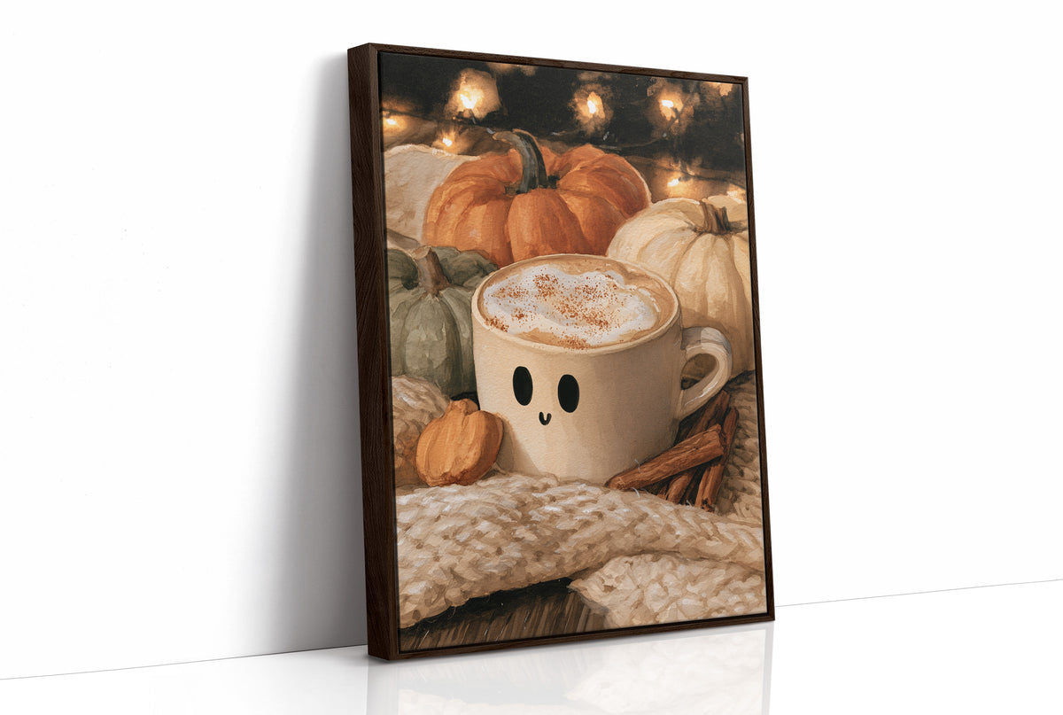 Latte Spirits, Feeling Ghoul, print in a brown wood frame