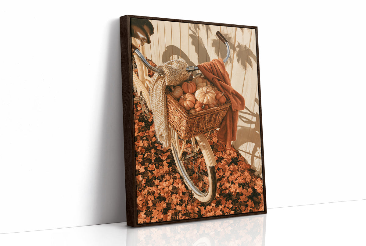Gourd Delivery, Pedal Powered, print in a brown wood frame