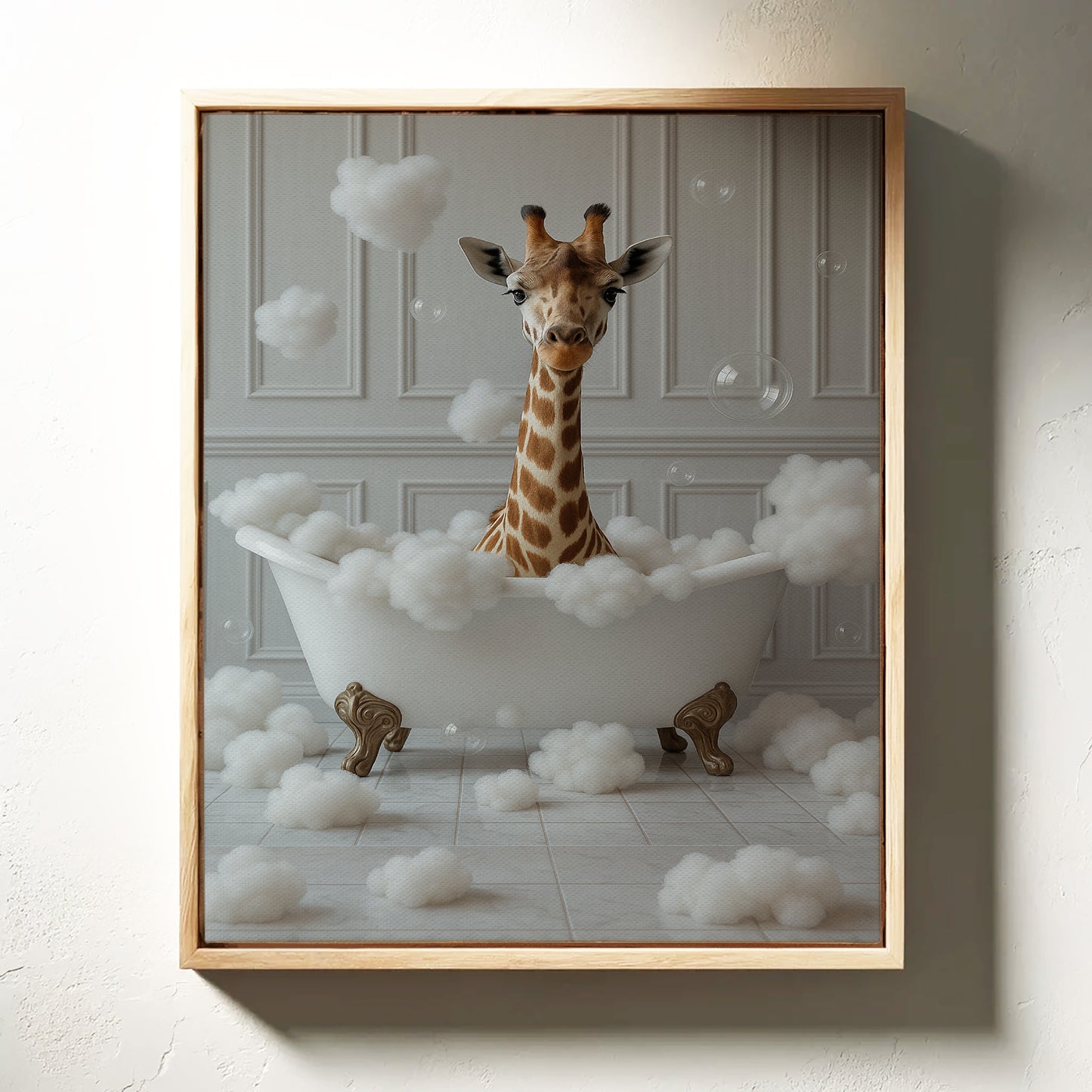 Giraffe in a Bathtub of Bubbles