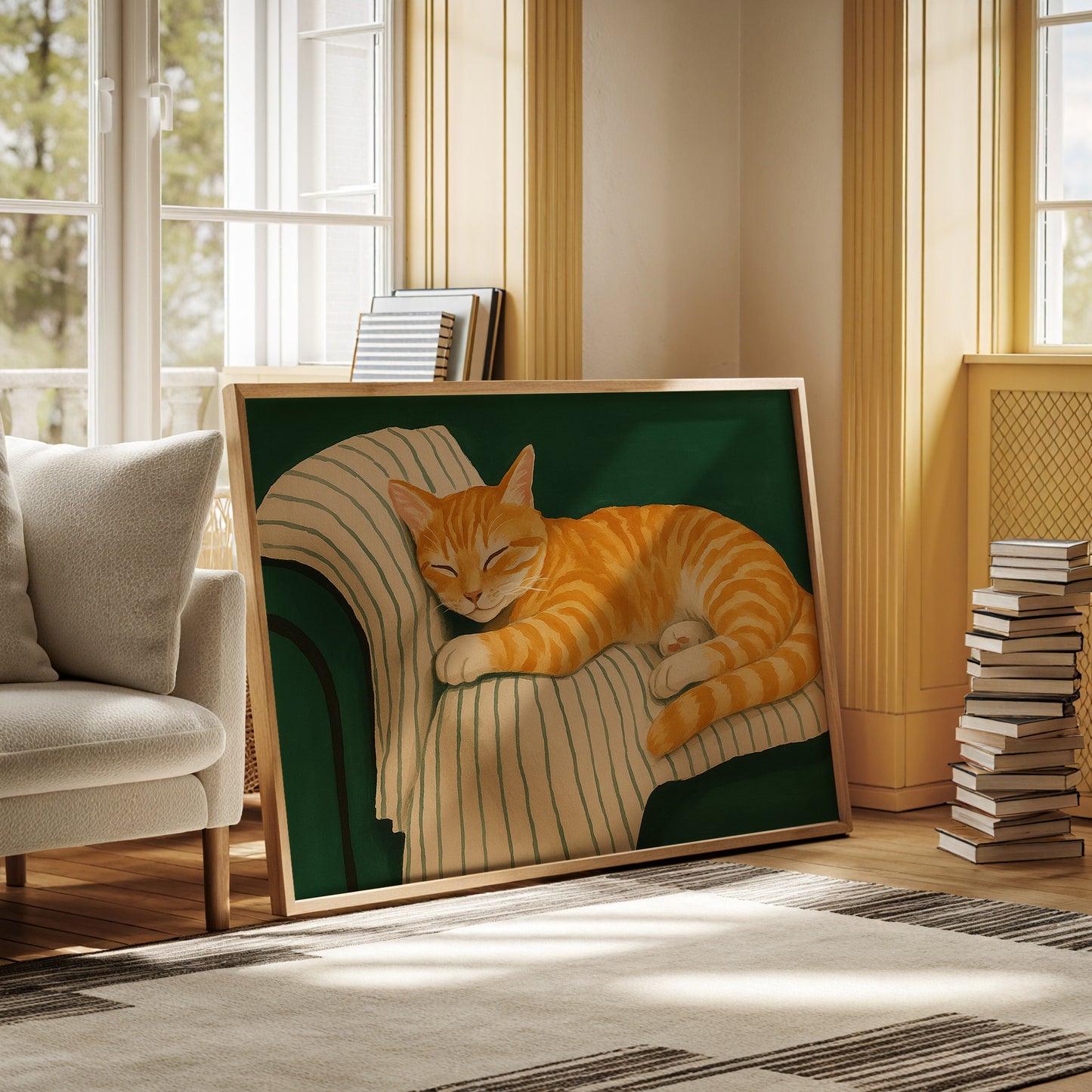 Striped Cat Napping on the Couch