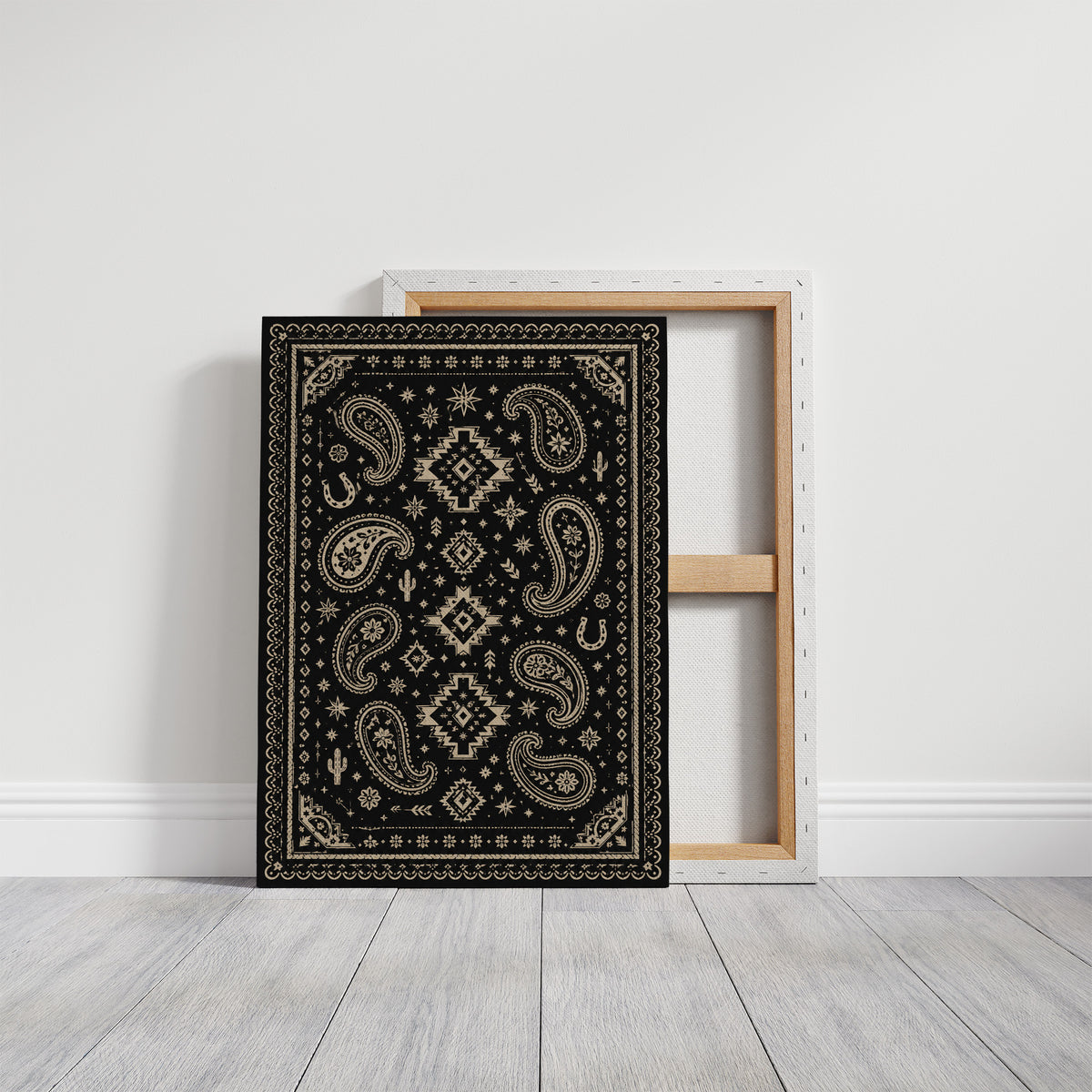 Black and Cream Western Paisley Bandana