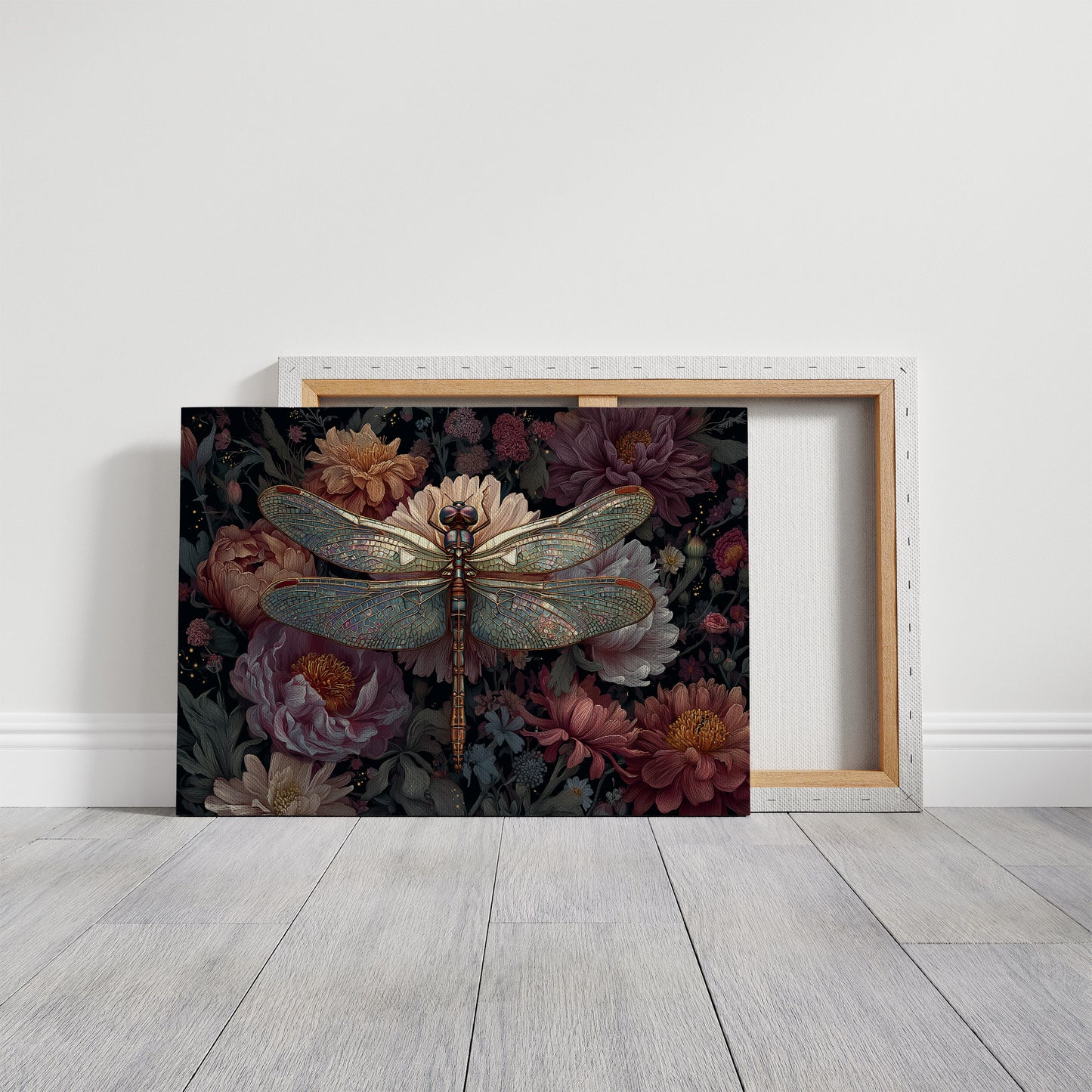 Iridescent Wings Among Blooming Peonies