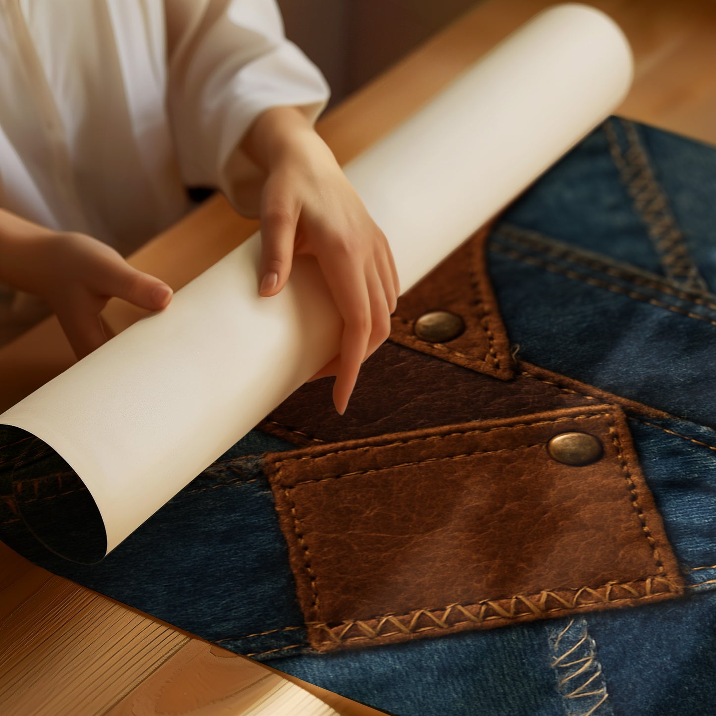 Western Patchwork Denim and Leather Print