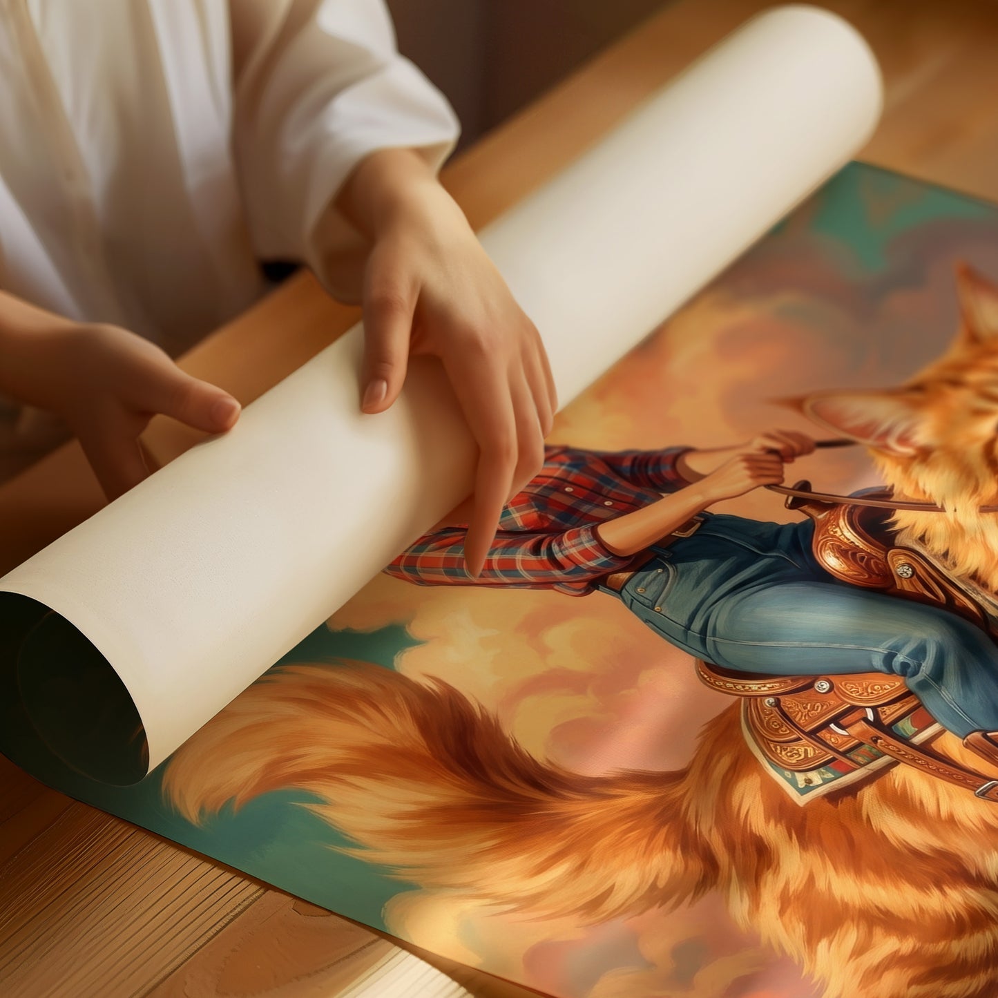 Cowgirl on a Giant Cat — Painted Western Fantasy Print