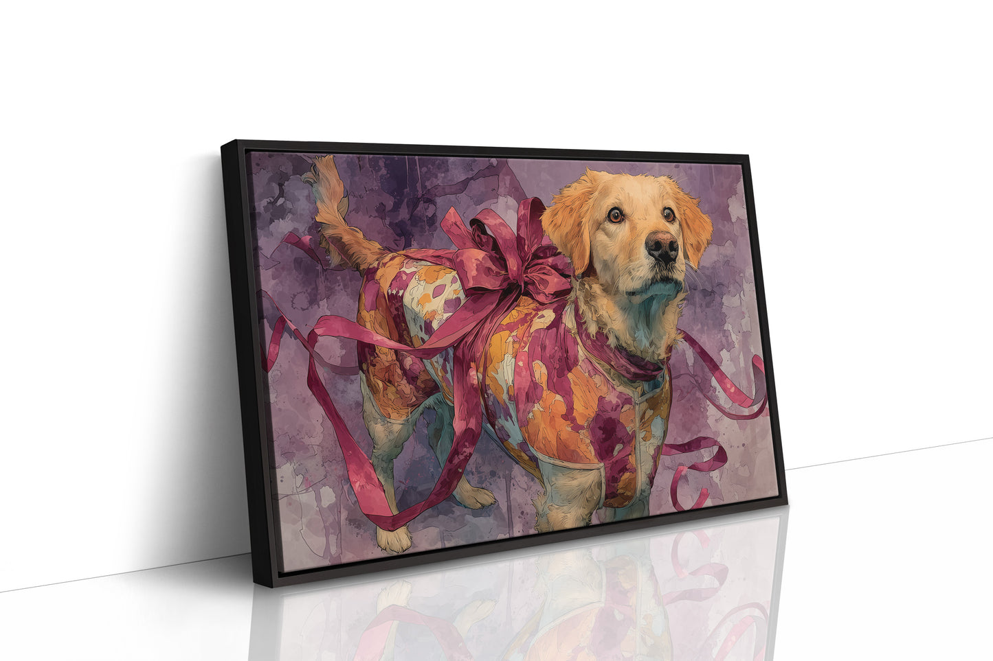 Golden Retriever Wrapped in Ribbon