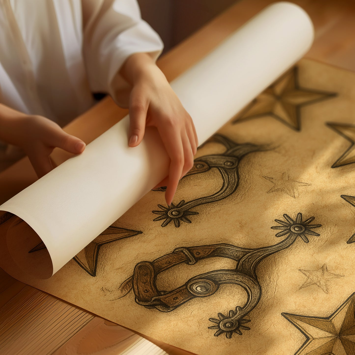 Western Spurs and Stars Vintage Print