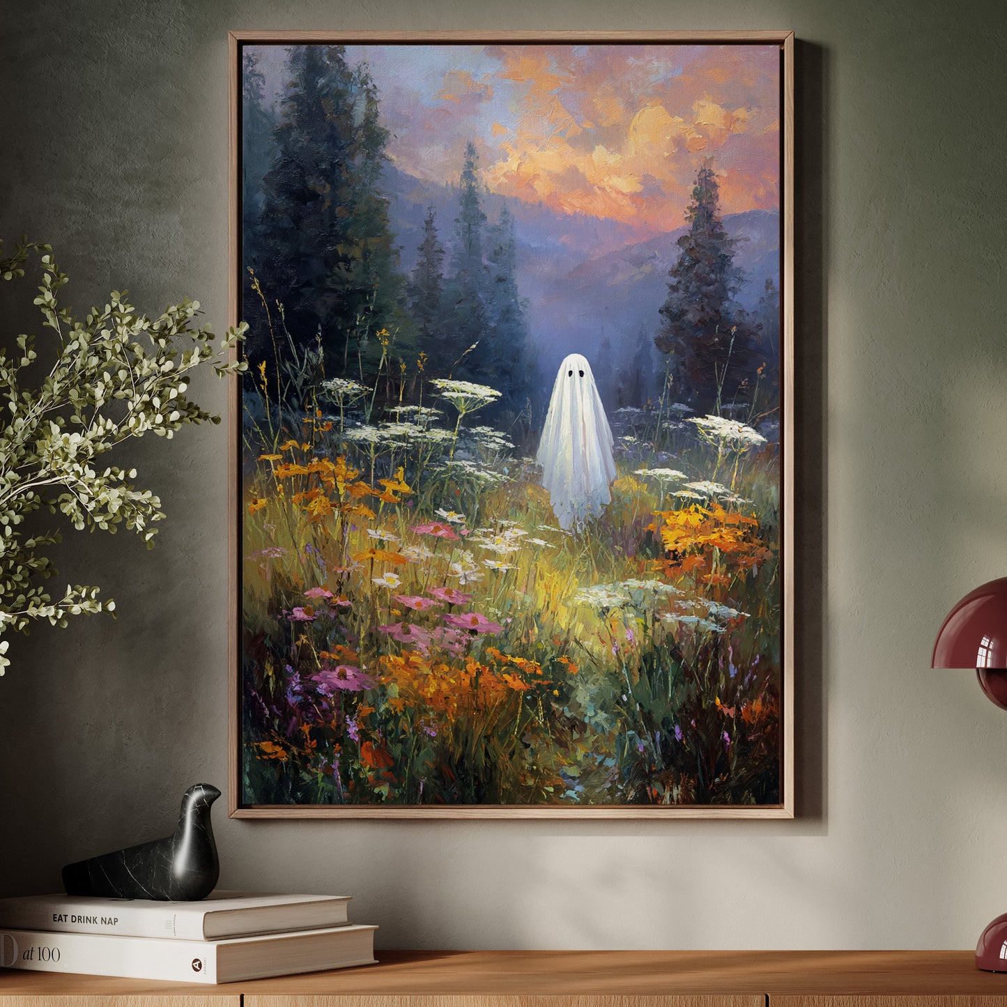 Ghostly Meadow Landscape Canvas - Whimsical Nature Art - Gallery Canvas image 14