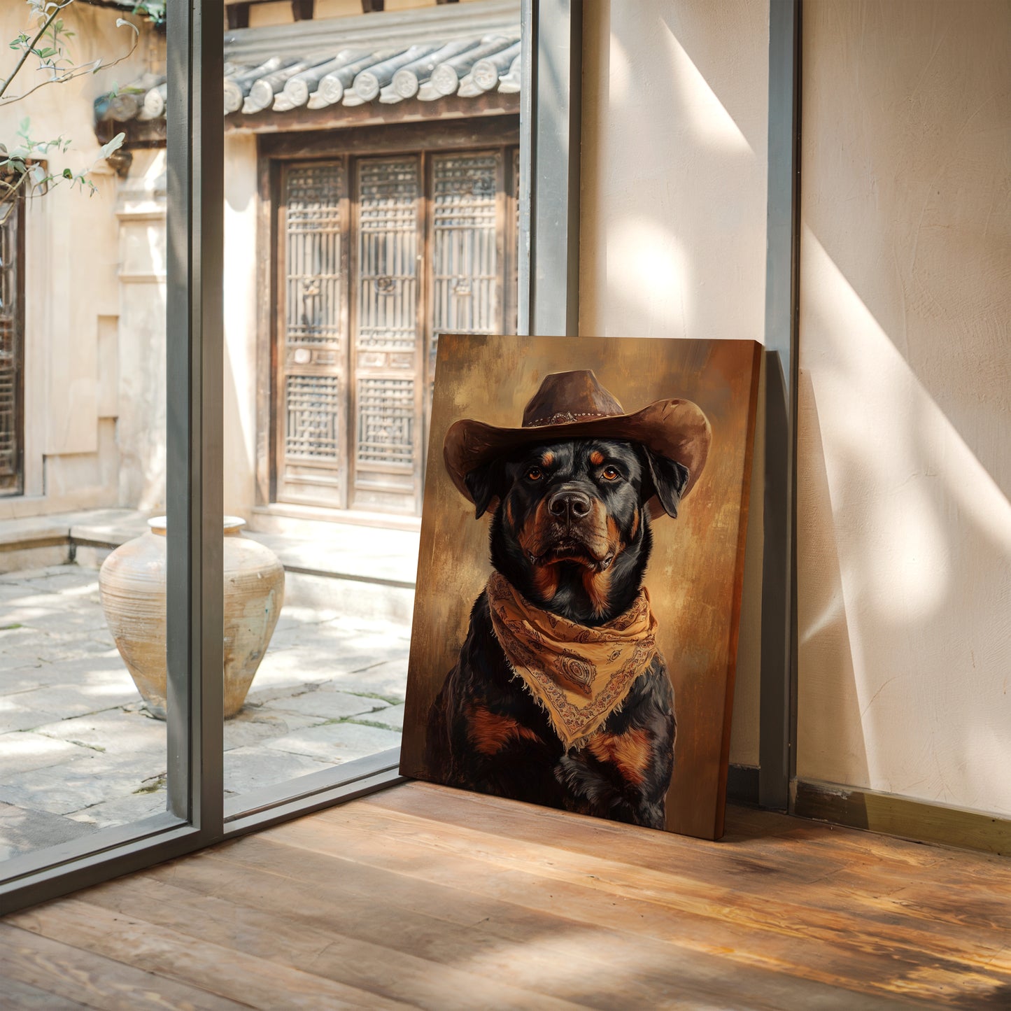 Western Cowboy Rottweiler Print – Rustic Wild West Dog Art