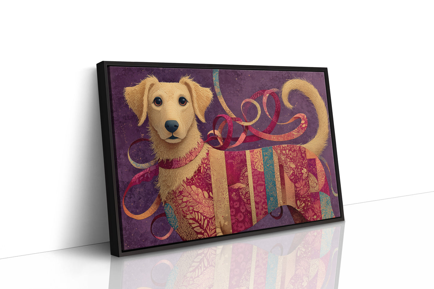 Golden Puppy in Patchwork Ribbons