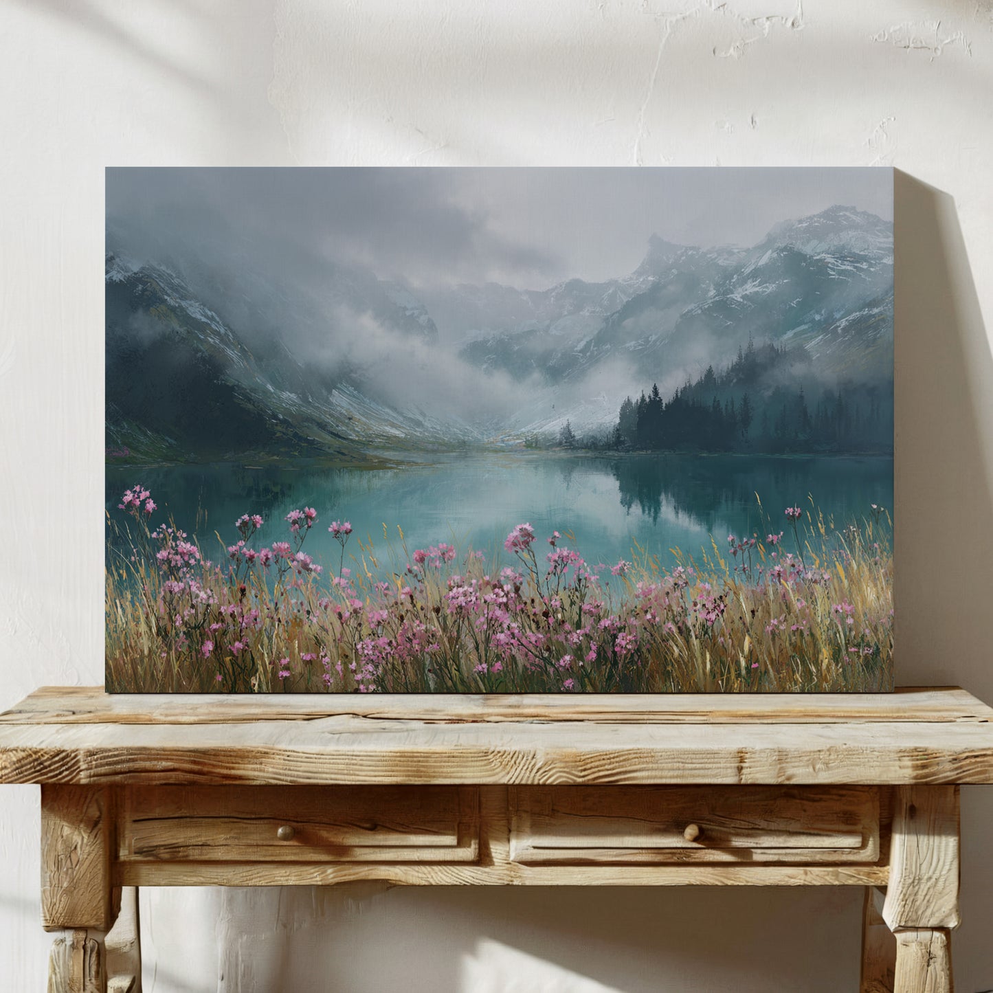 Alpine Wildflowers Meet Misty Waters
