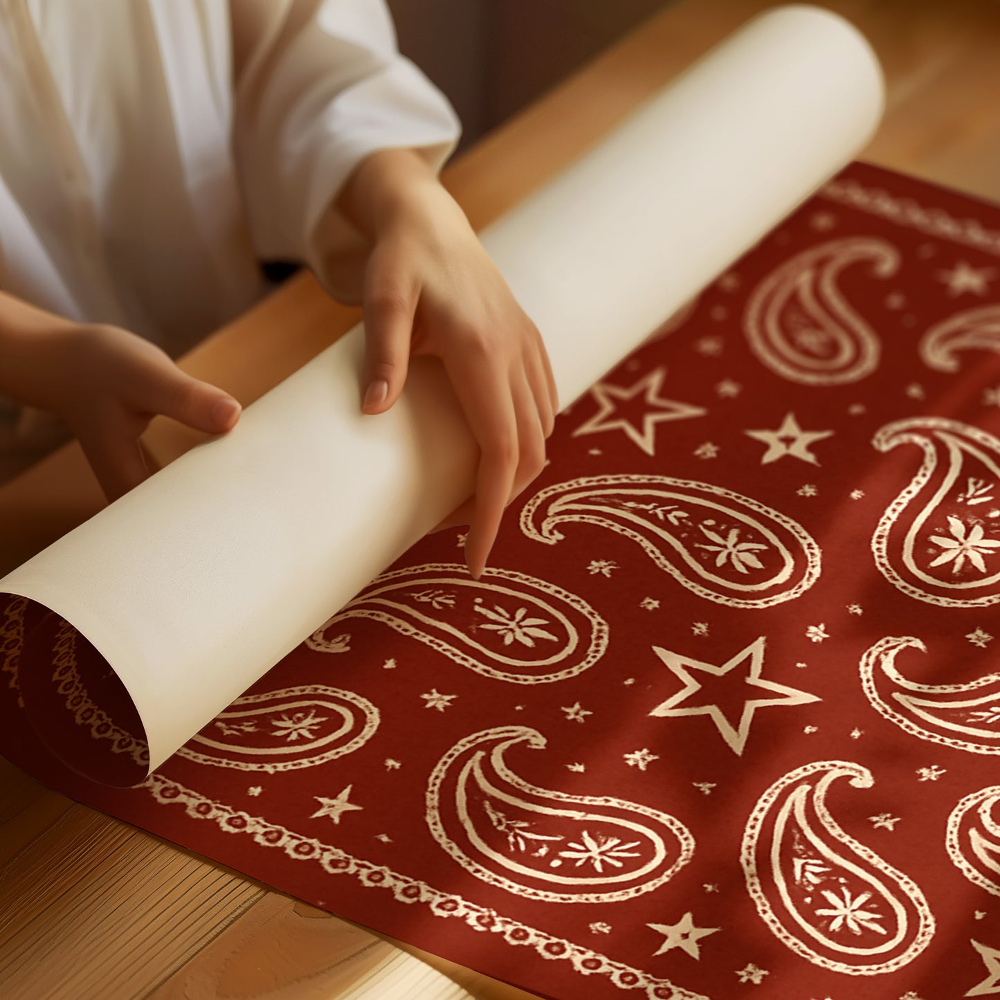 Vintage Red Bandana Star Paisley Print