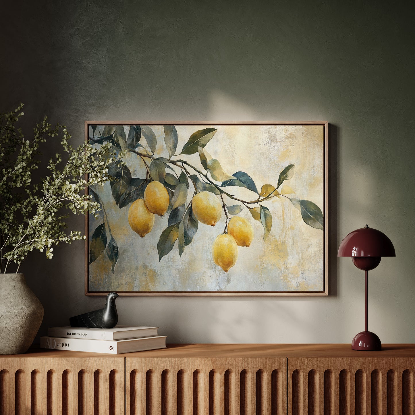 Mediterranean Lemon Branch: Elegant Botanical Canvas Wall Art