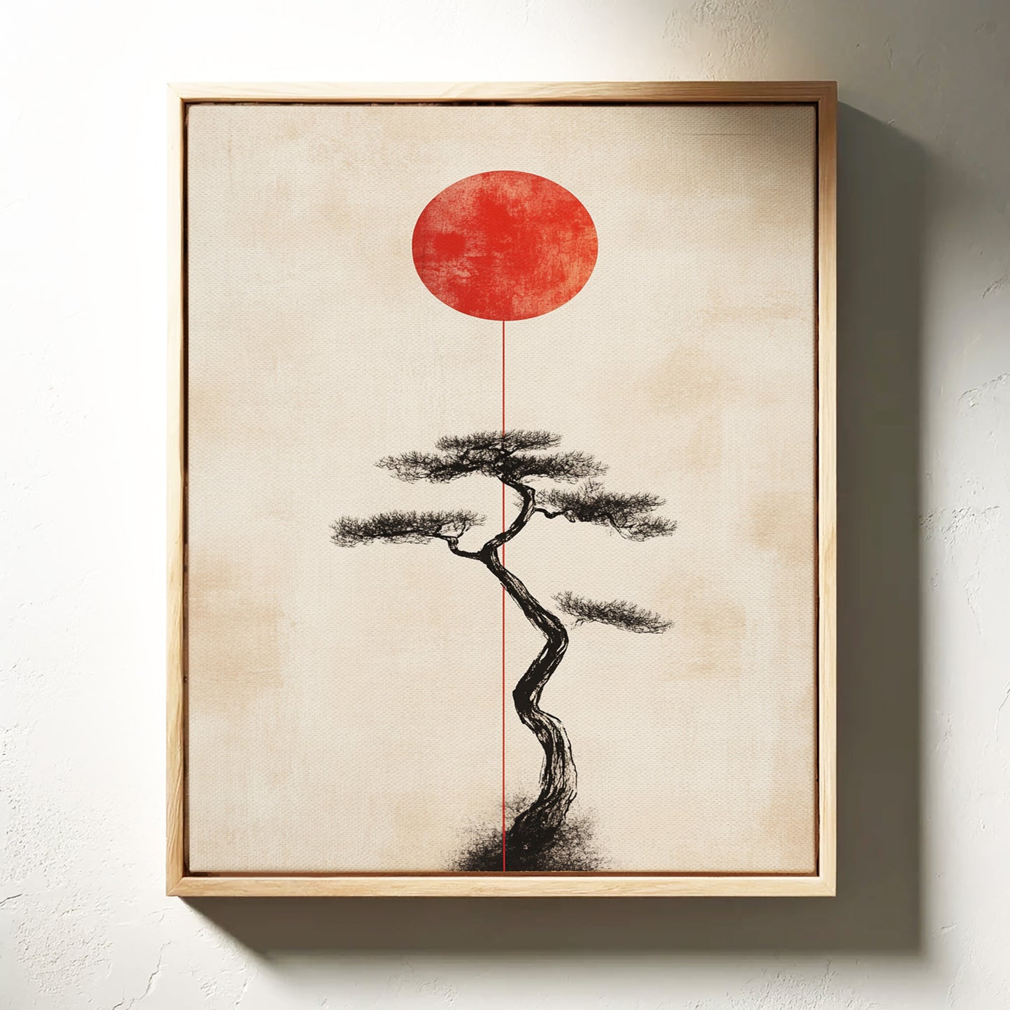 Minimalist Bonsai & Rising Sun – Japanese Zen-Inspired Wall Art