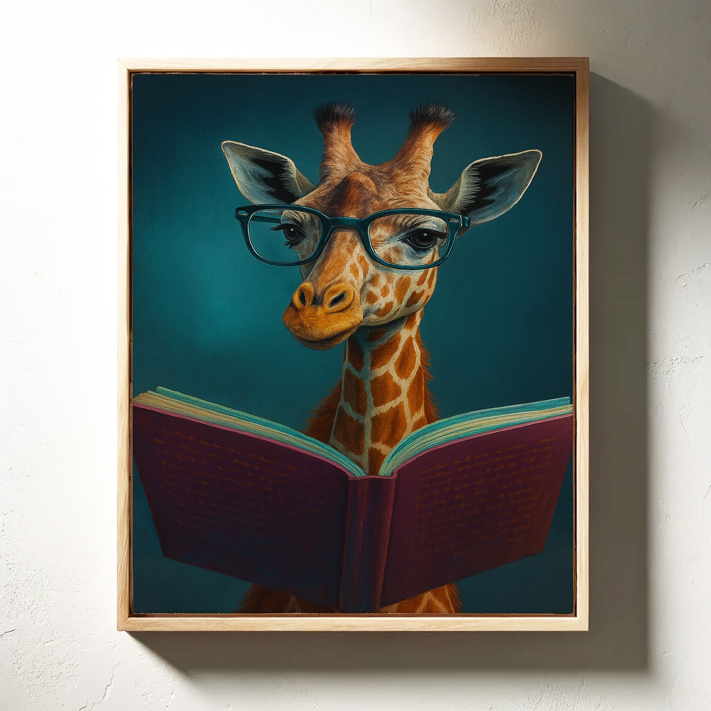 Giraffe with Glasses Reading a Book