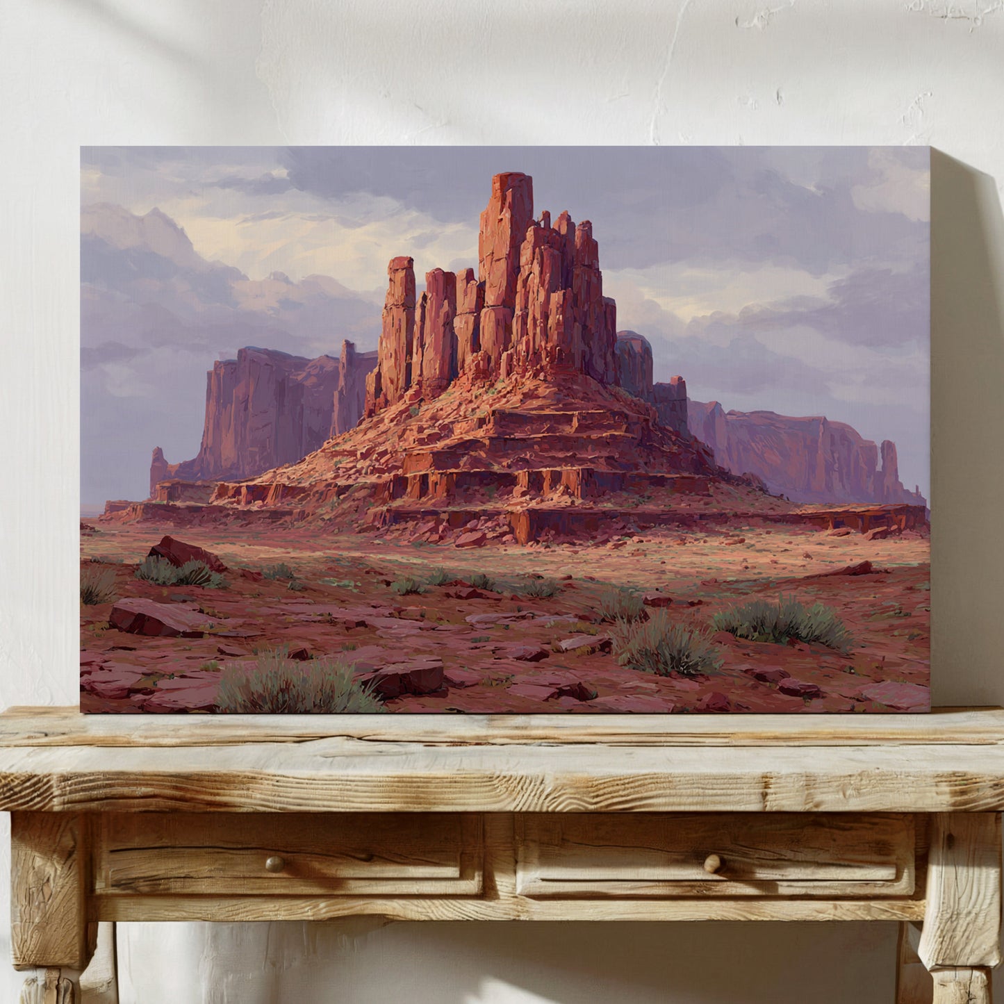 Red Towers Rise Through Purple Sky