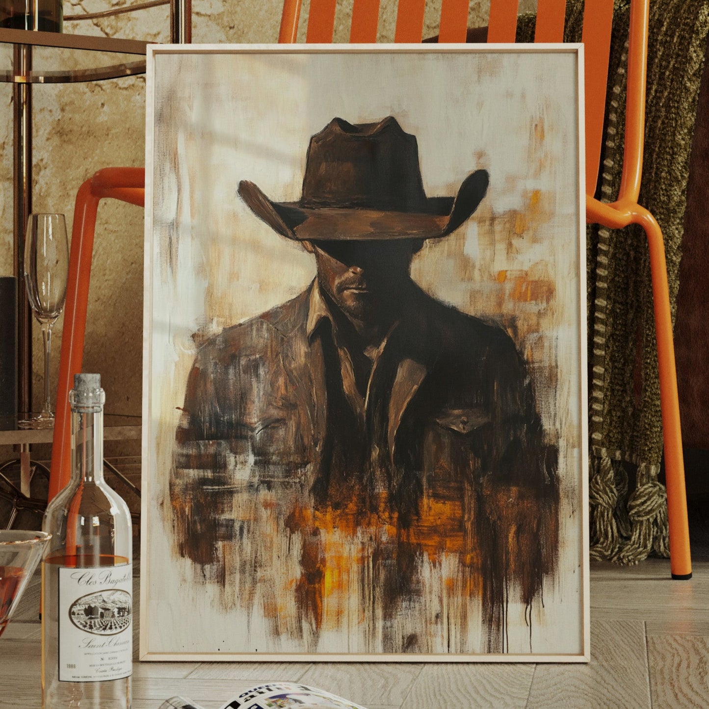 Lone Cowboy in Shadow and Flame