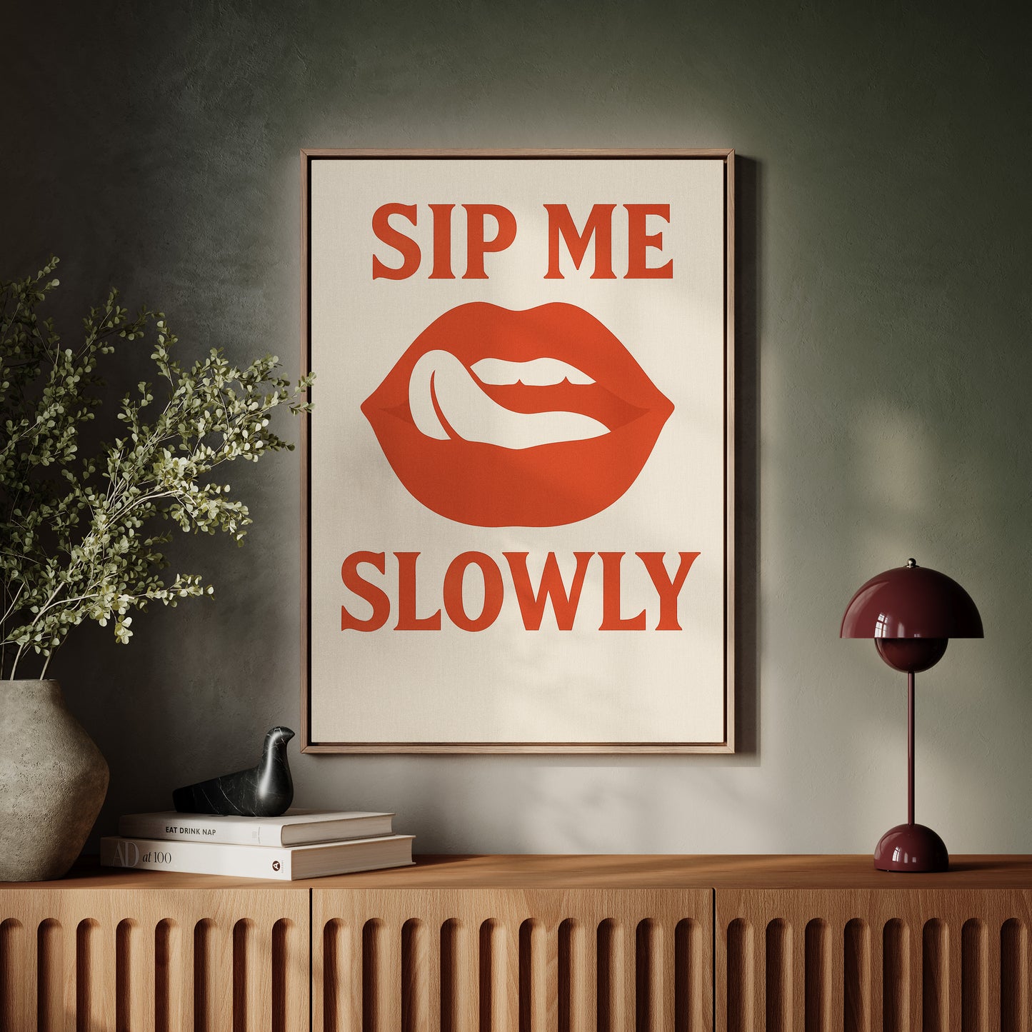 Sip Me Slowly Retro Lips Print