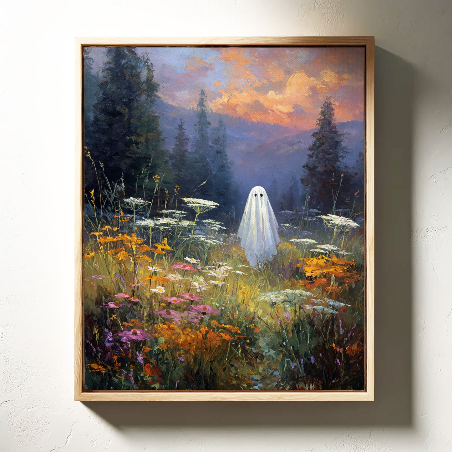 Ghostly Meadow Landscape Canvas - Whimsical Nature Art - Gallery Canvas image 15