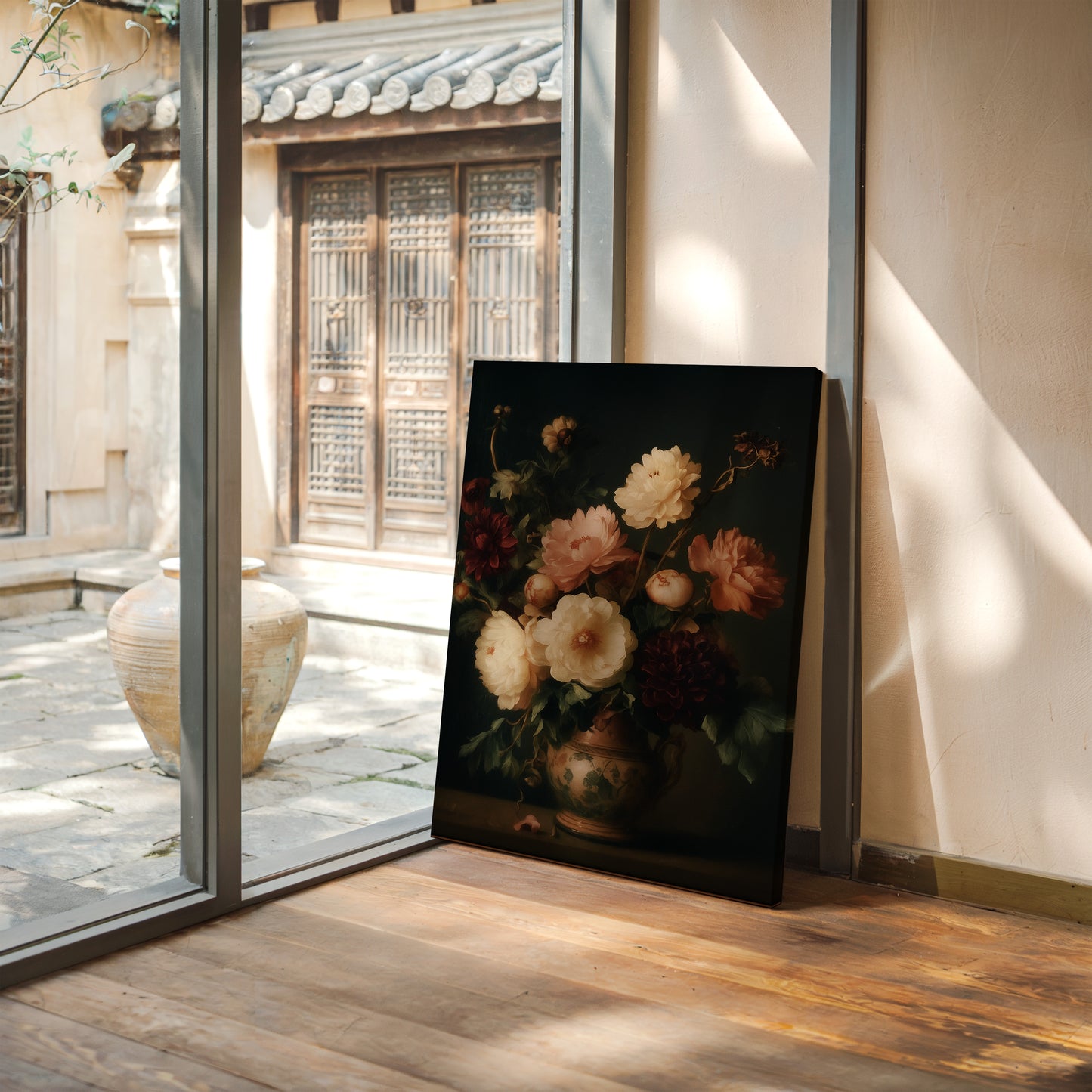 Baroque Peonies in Earthen Vase
