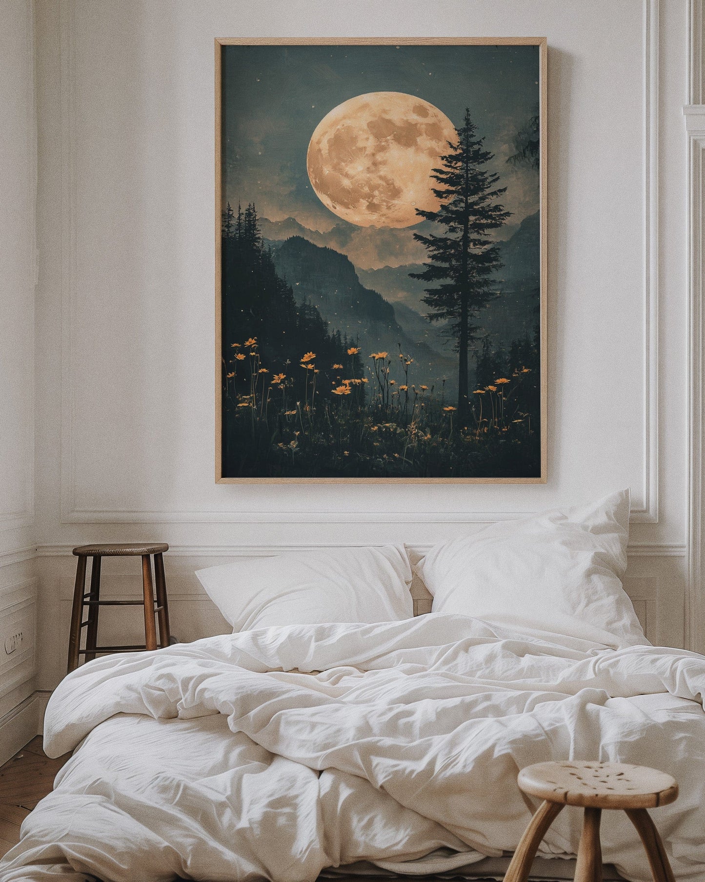 Harvest Moon Forest: Serene Mountain Landscape Canvas Wall Art