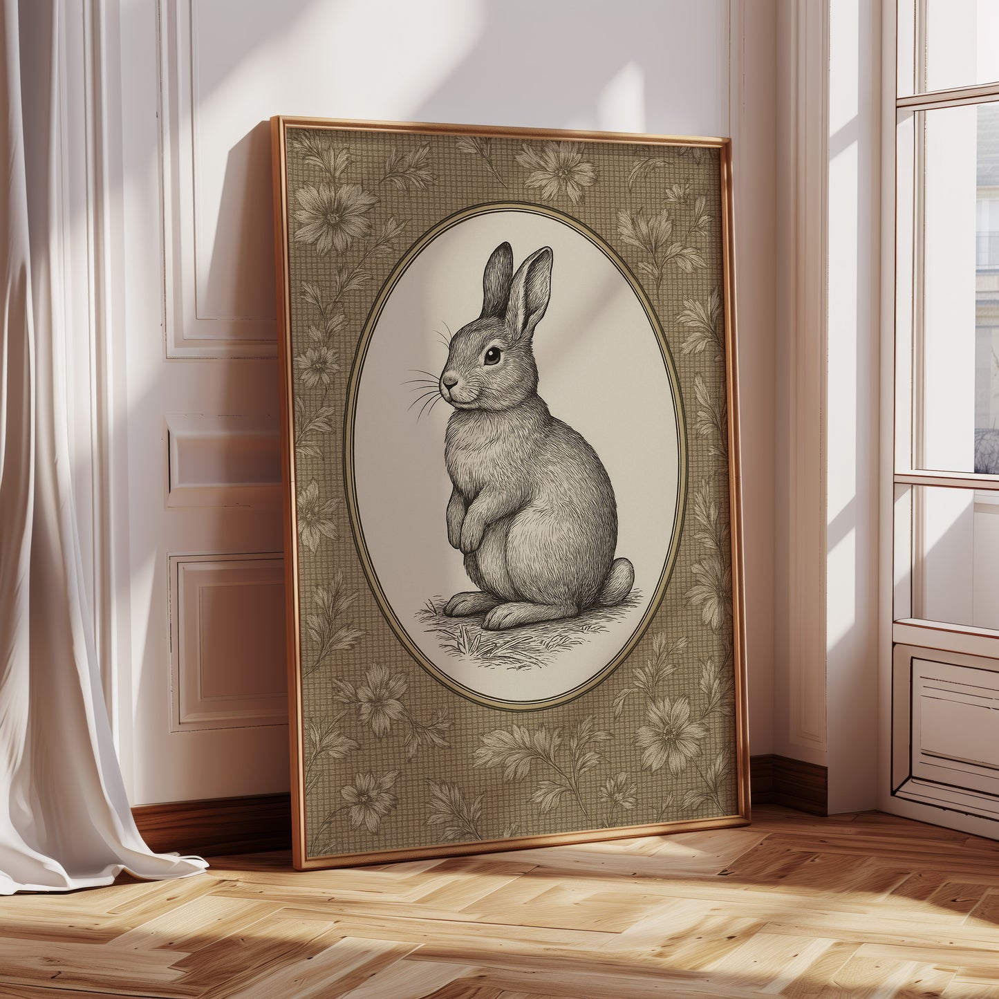 Victorian Rabbit in Floral Frame