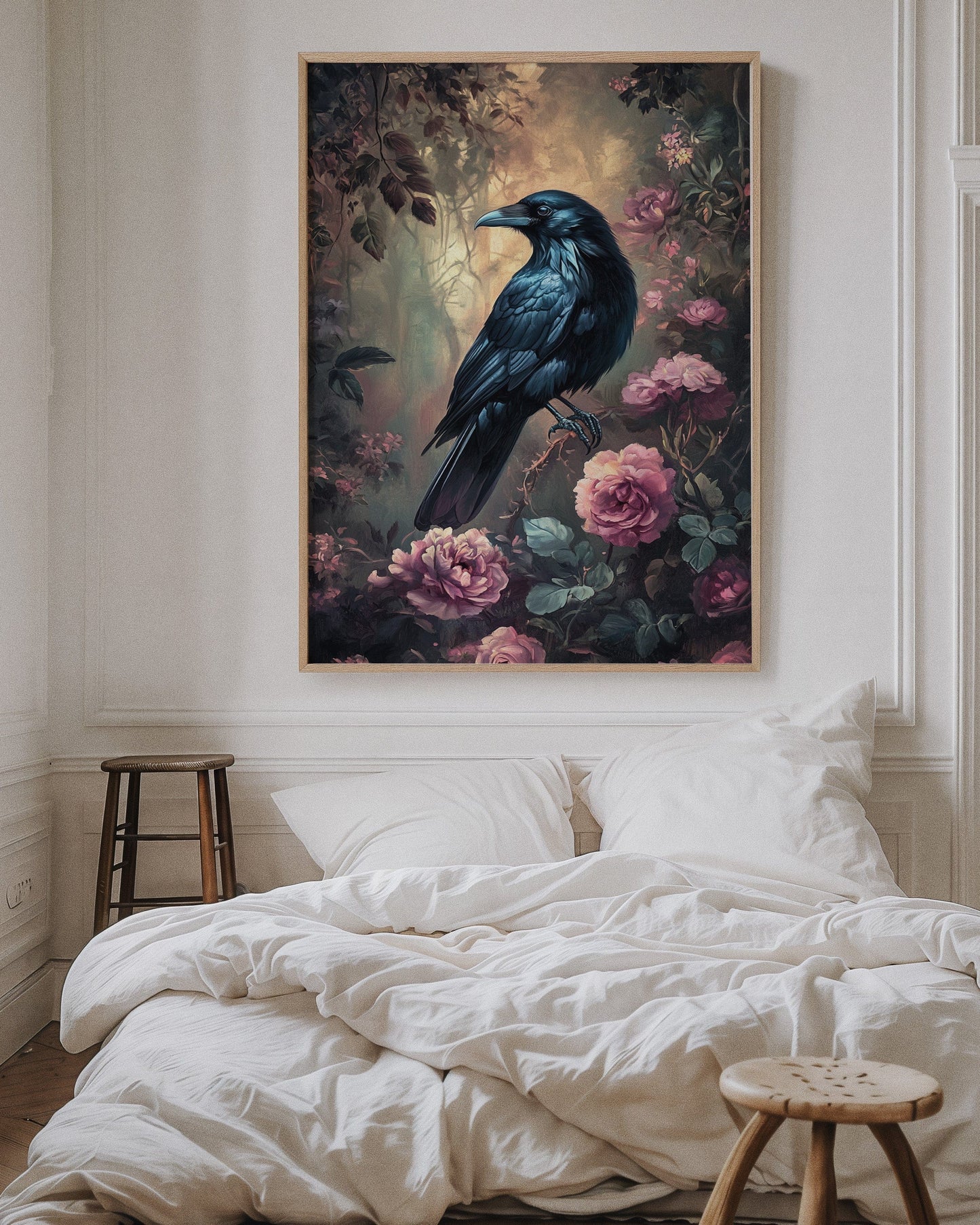 Midnight Raven: Gothic Floral Canvas Wall Art