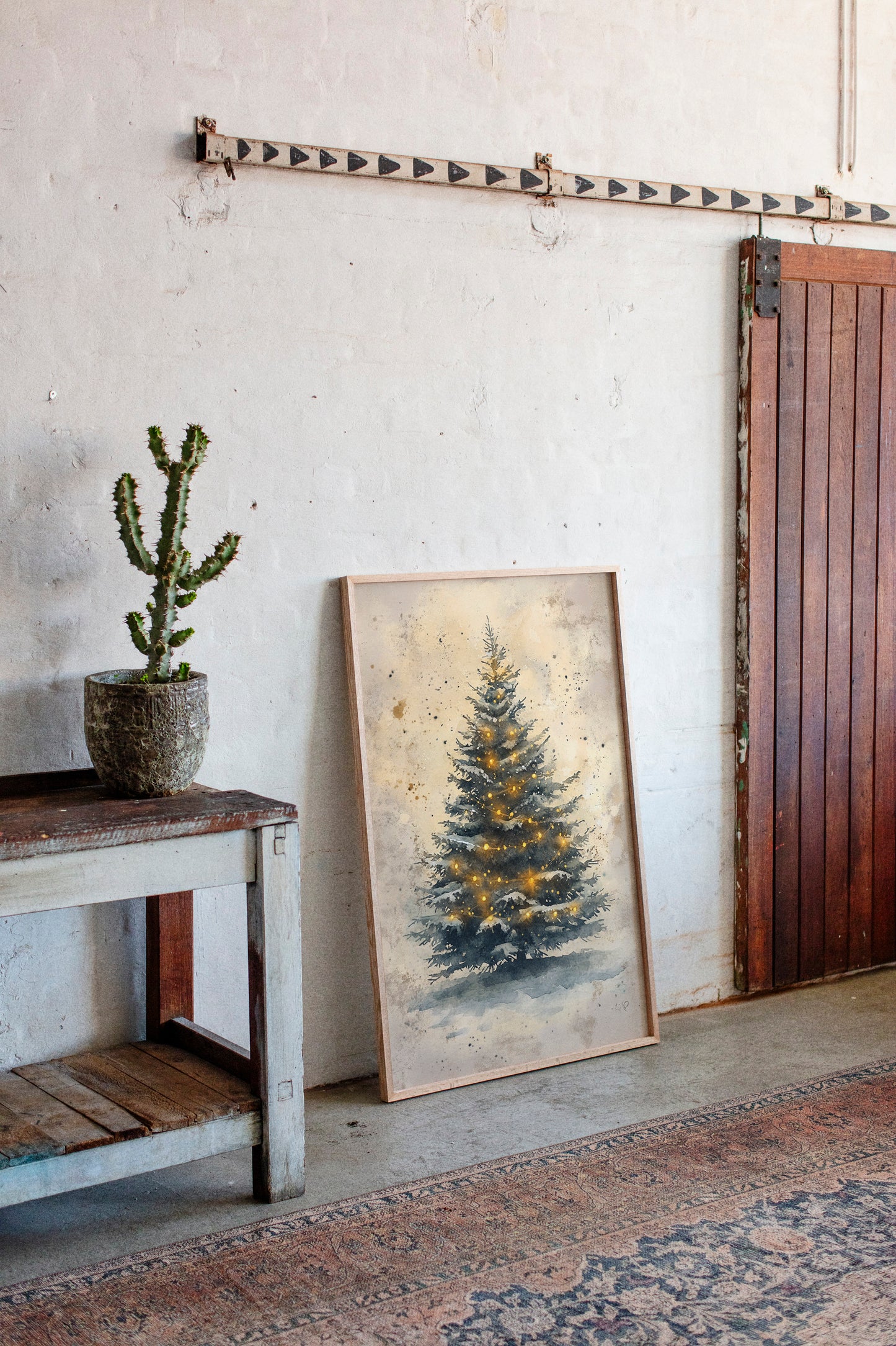 Glowing Christmas Tree Watercolor Print - Festive Wall Art - Gallery Canvas image 13