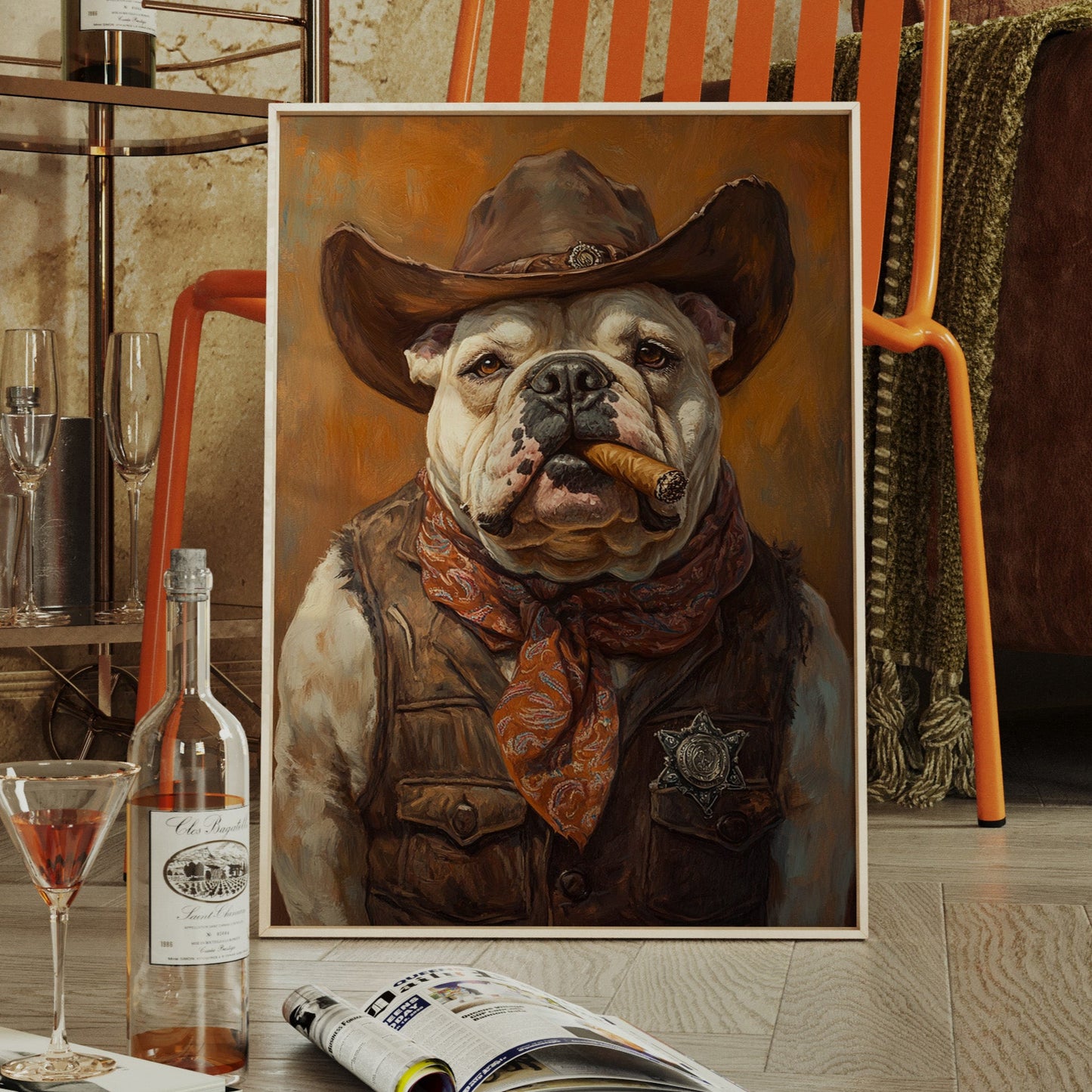 Bulldog Sheriff with a Cigar and Scowl