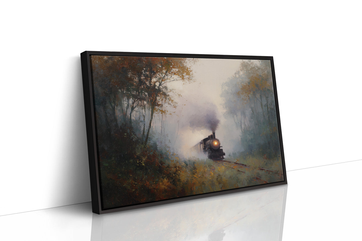 Autumn Train Through Misty Woods