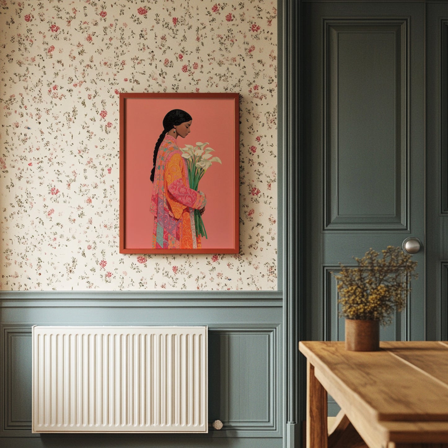 Calla Lilies Among Coral Silk