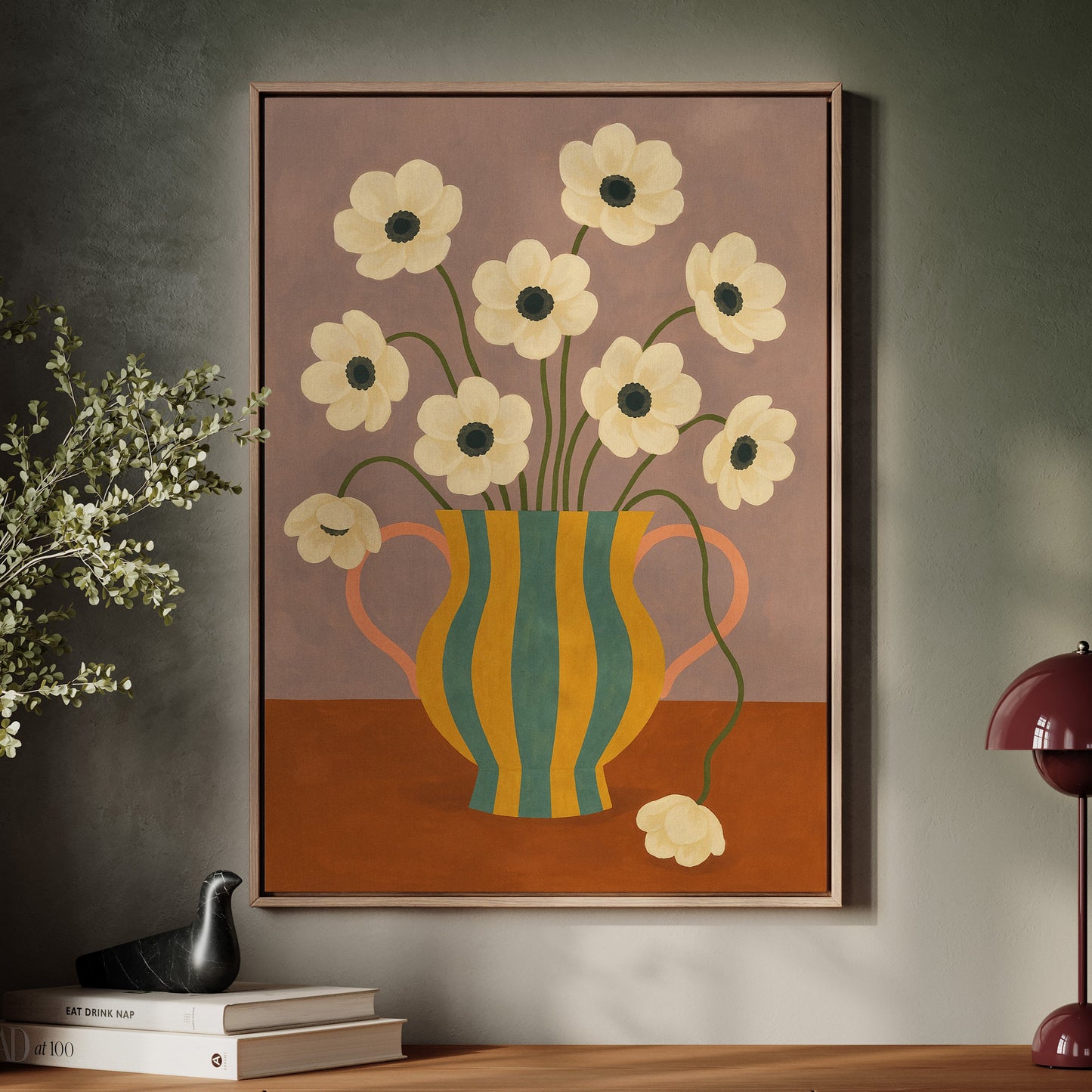 Falling Bloom in a Striped Vase