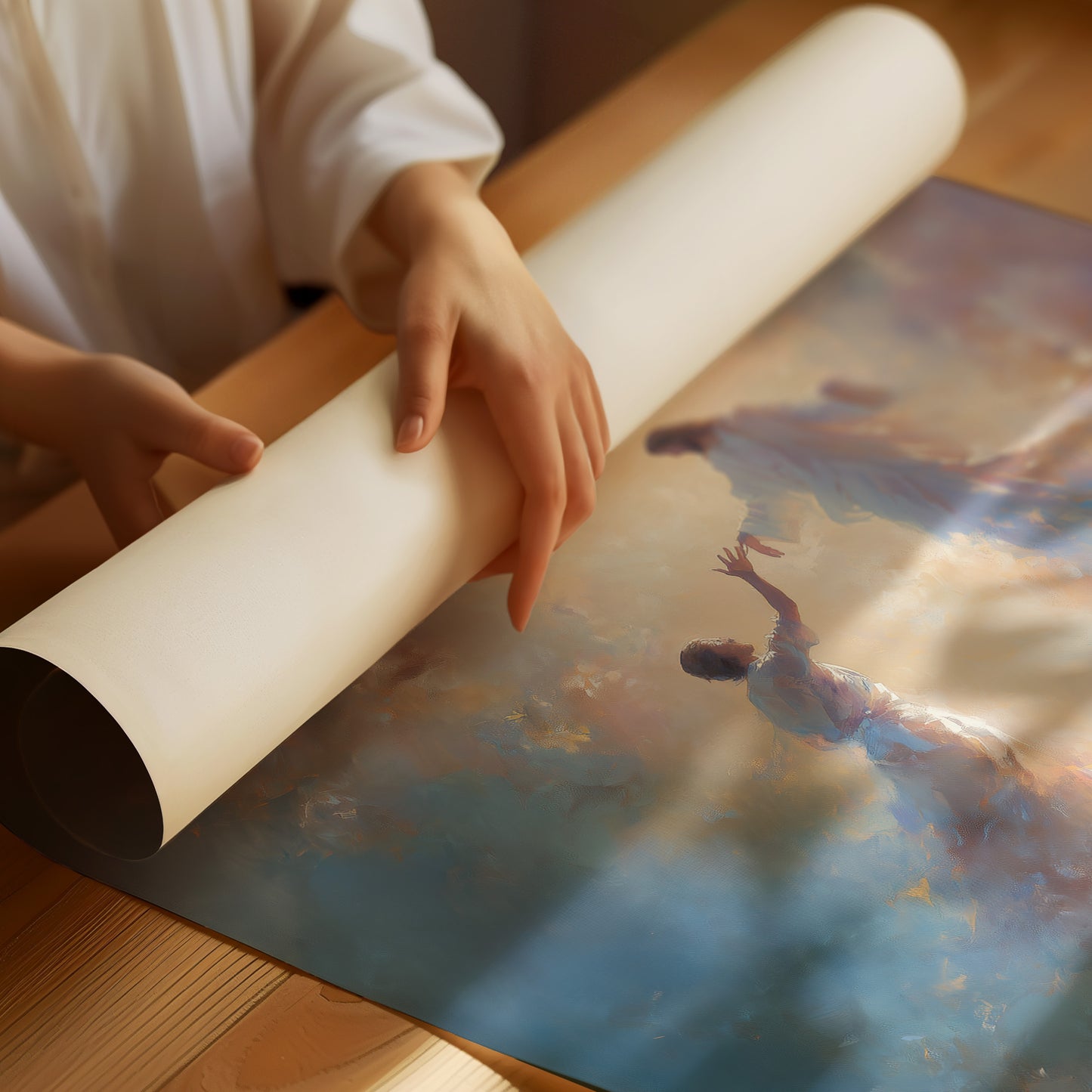 Celestial Embrace Through Luminous Clouds