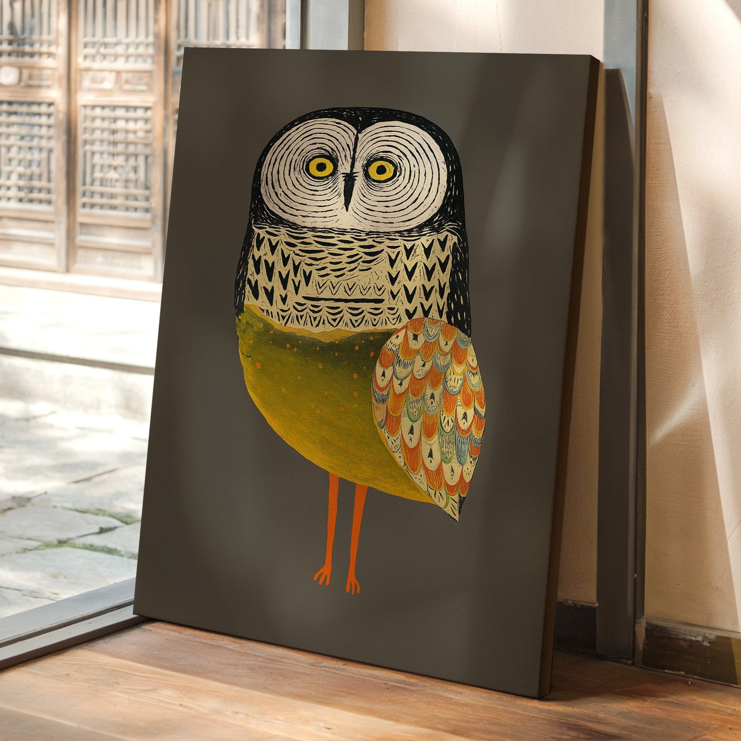 Stylized Owl with Golden Feathers