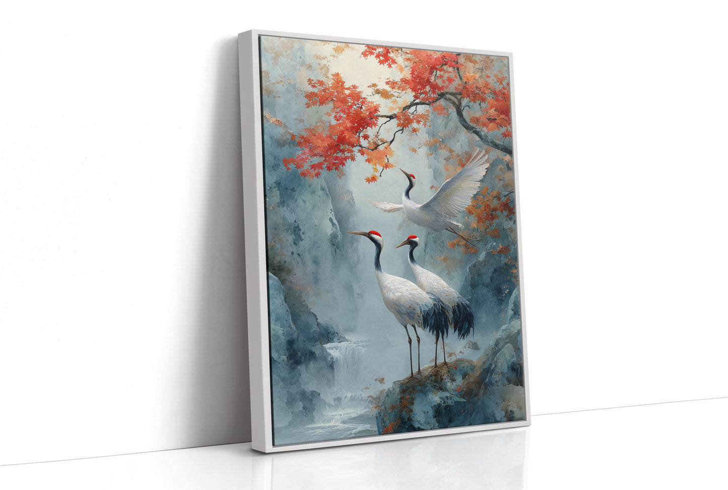 Cranes Dance Below Maple Fire