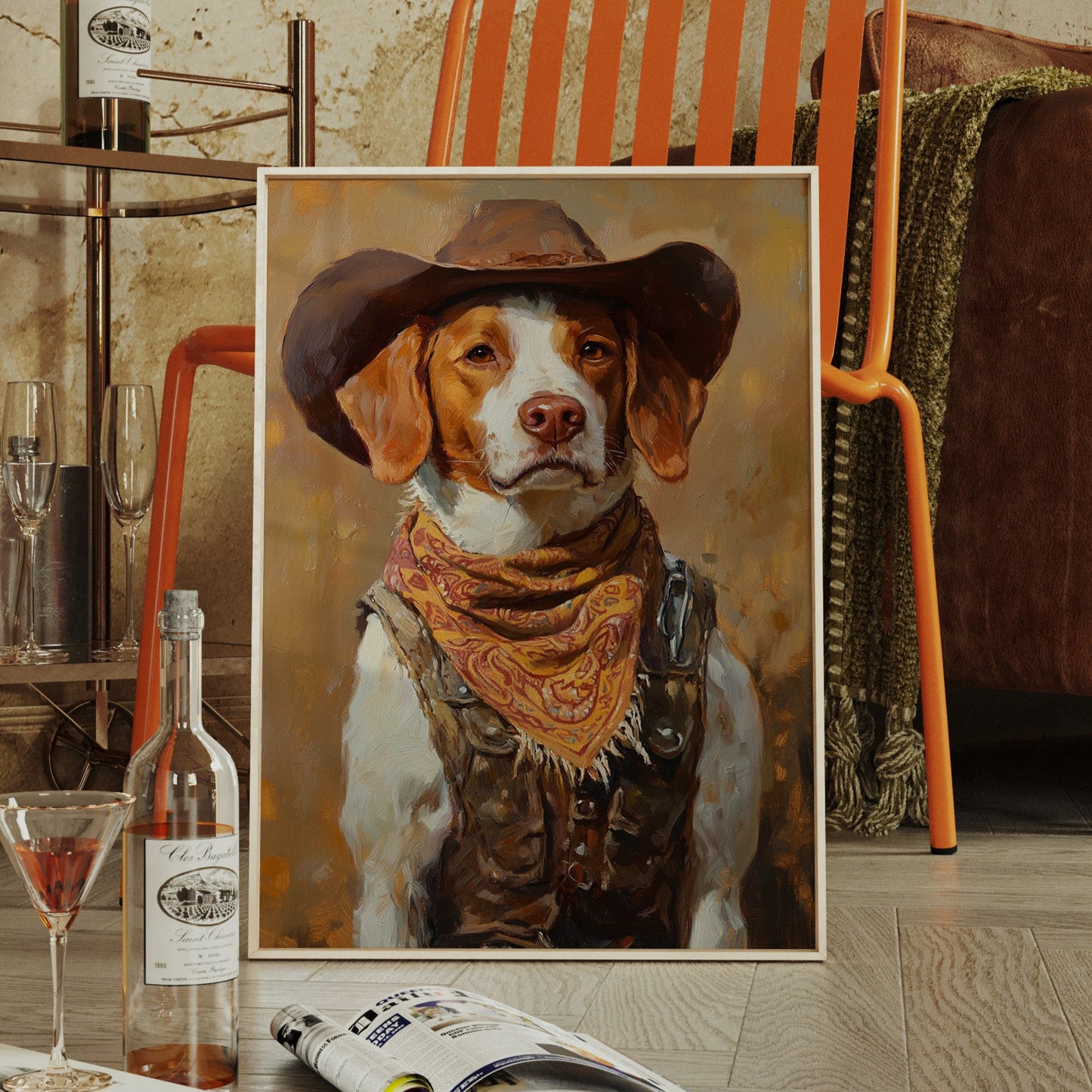 Brittany Spaniel Cowboy in Sunset Bandana