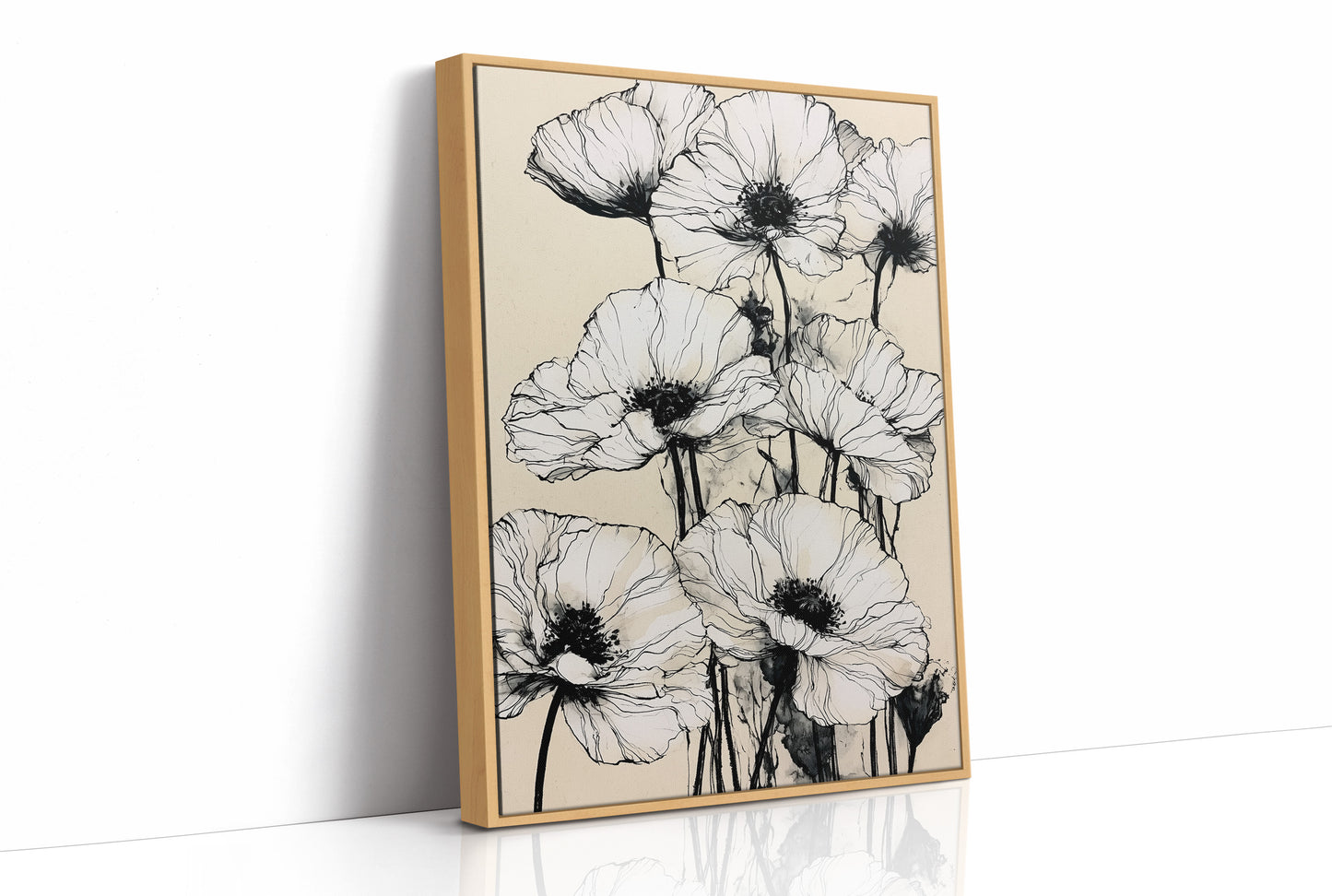 Botanical Poppies in Ink Wash
