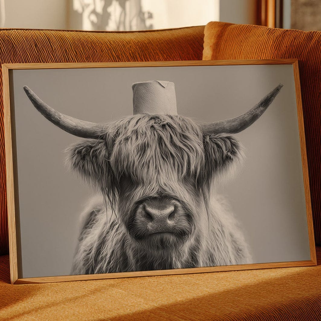 Highland Cow Wears Toilet Paper Crown