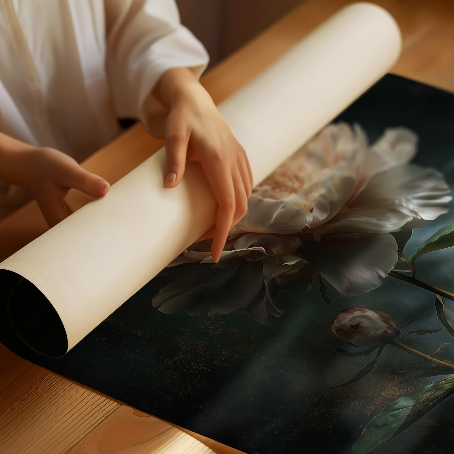 Pale Blossom Against Midnight Walls